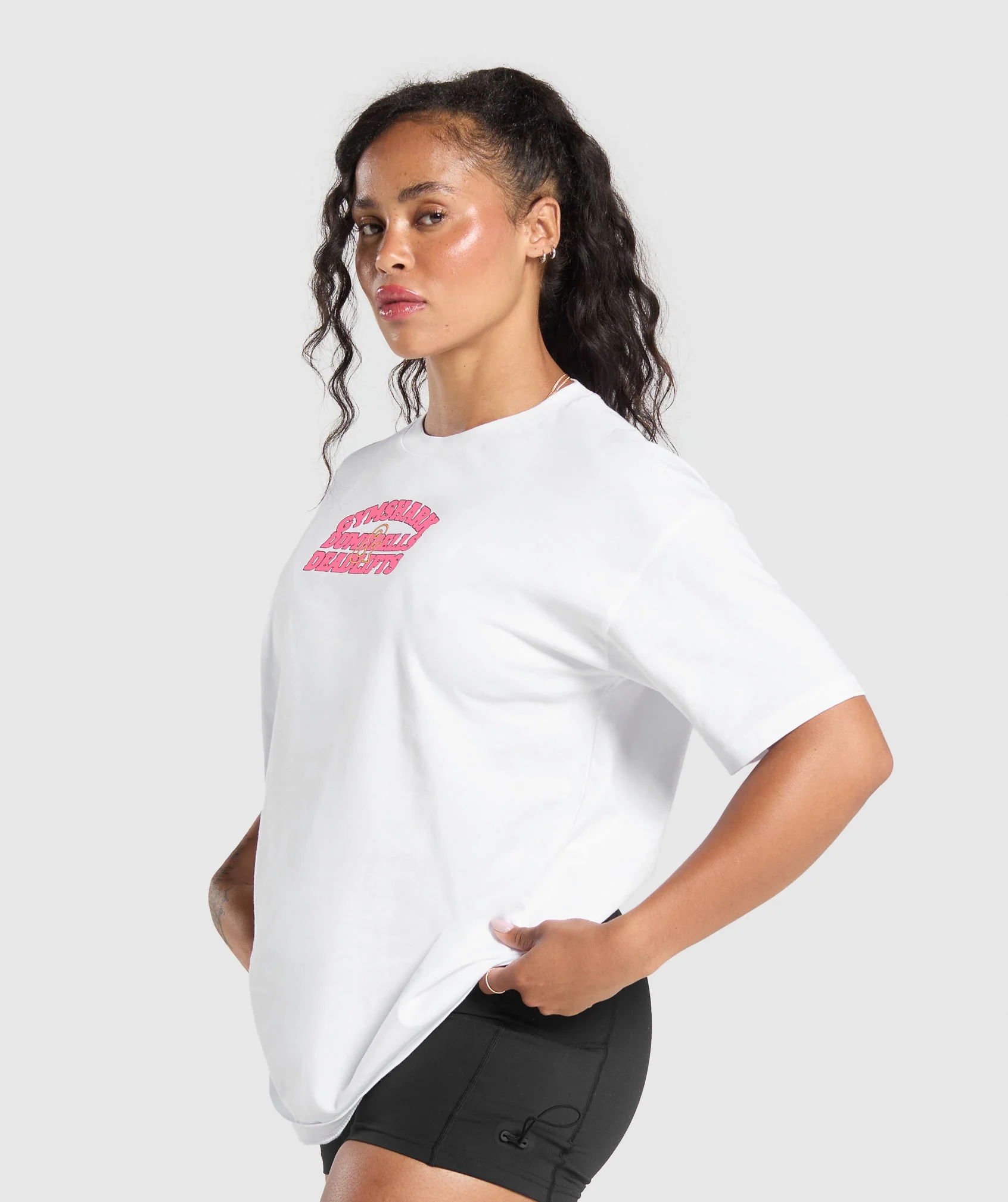 Gymshark Dumbells & Deadlifts Oversized T-Shirt - White - Image 3