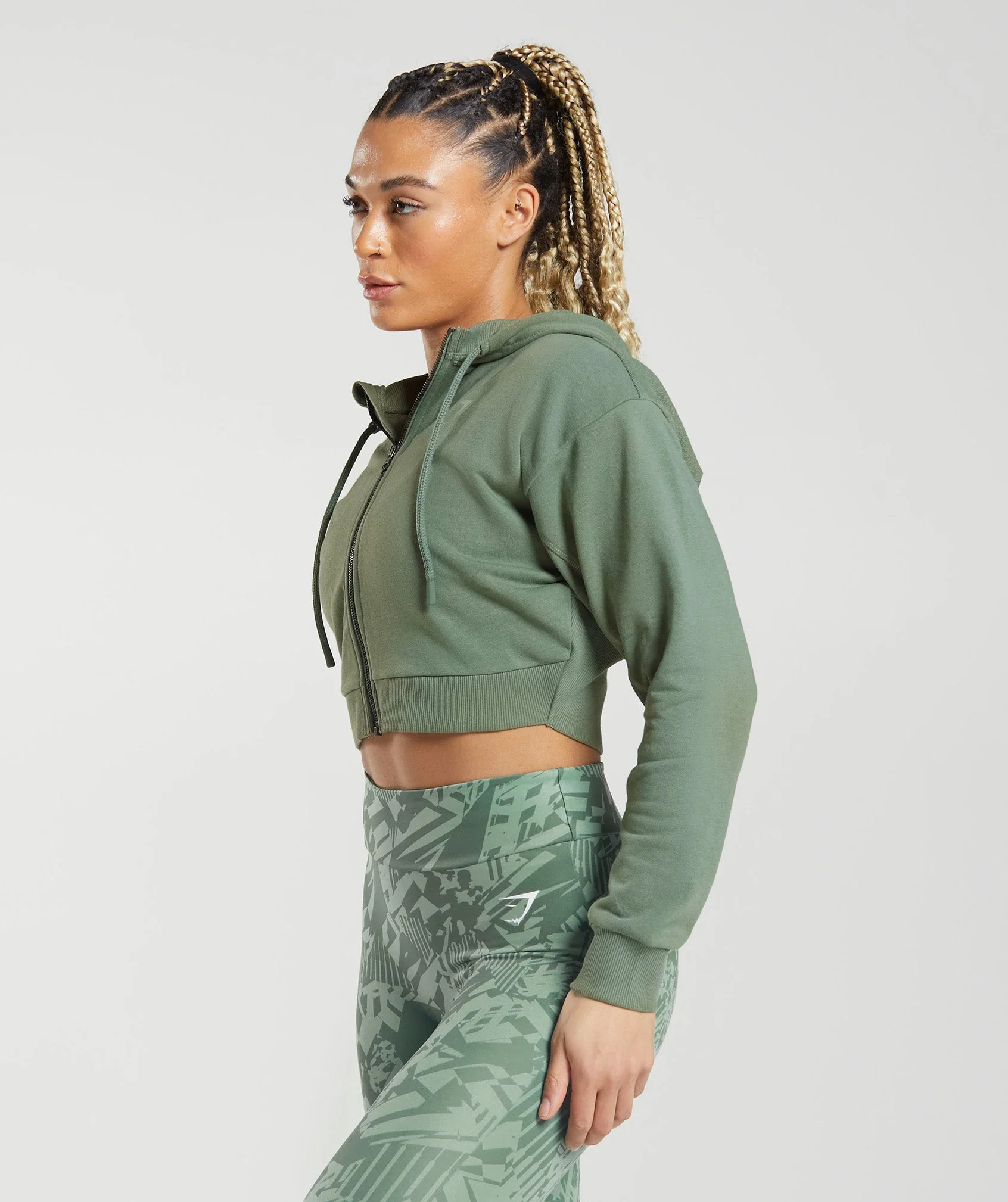 Gymshark GS Power Crop Zip Hoodie - Willow Green - Image 3