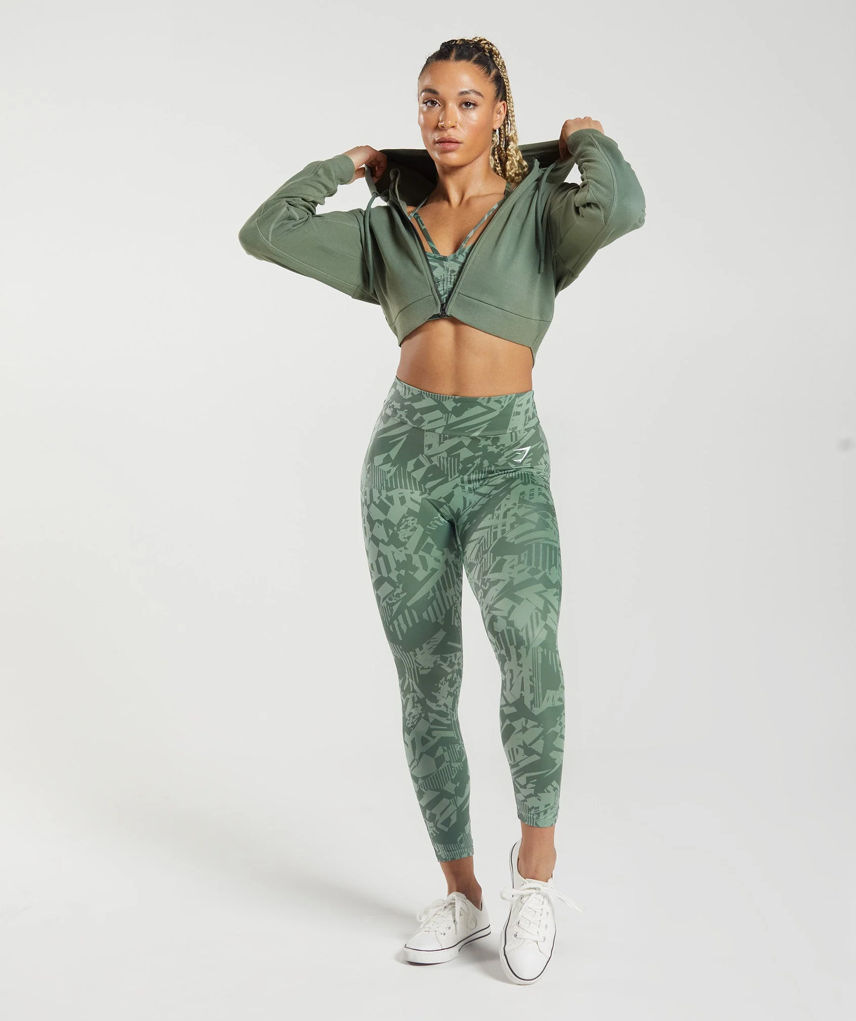 Gymshark GS Power Crop Zip Hoodie - Willow Green - Image 4