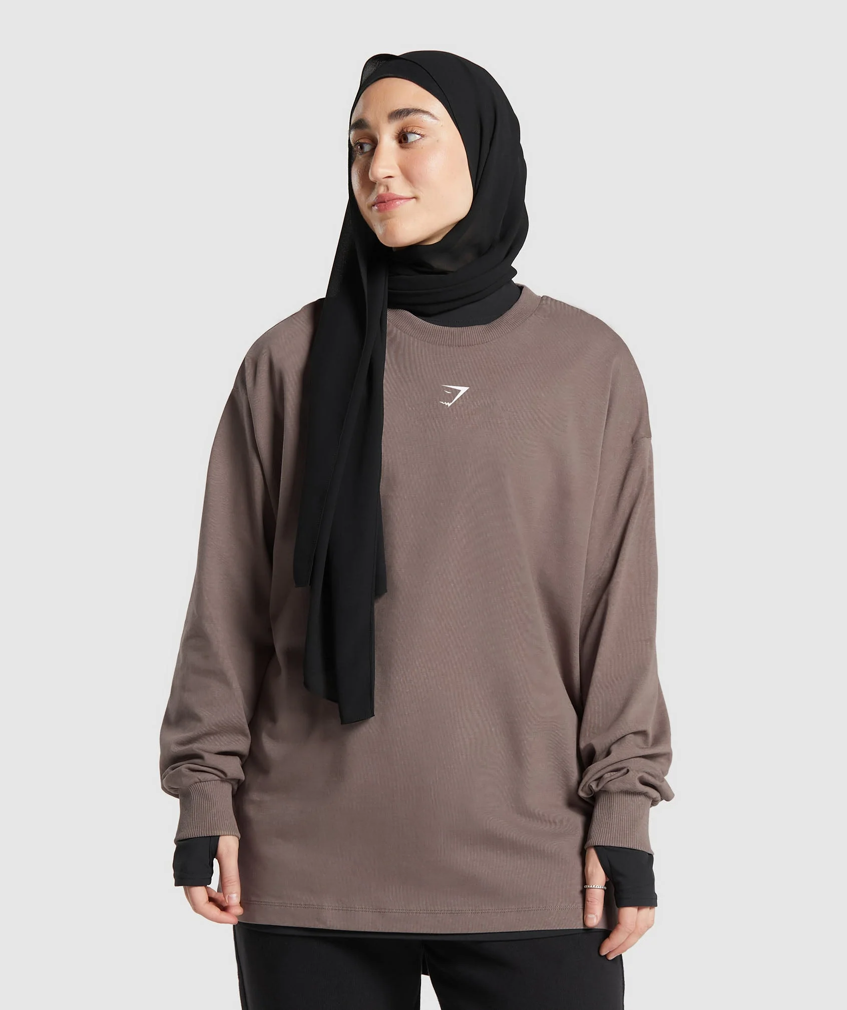 Gymshark X Leana Deeb Graphic Oversized Long Sleeve Top - Dusty Brown - Image 2