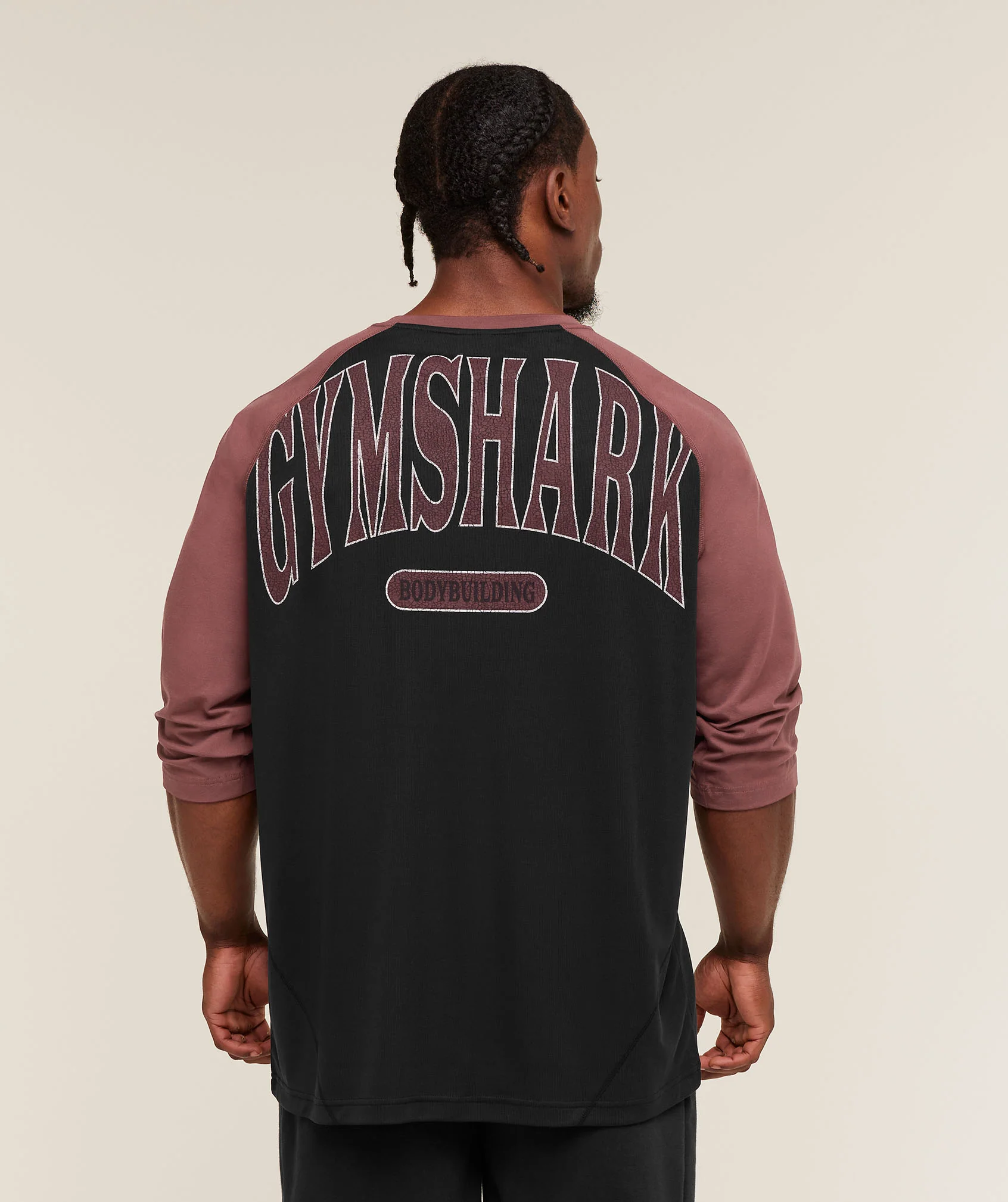 Gymshark 1/3 LS Graphic T-Shirt - Black/Burgundy Brown