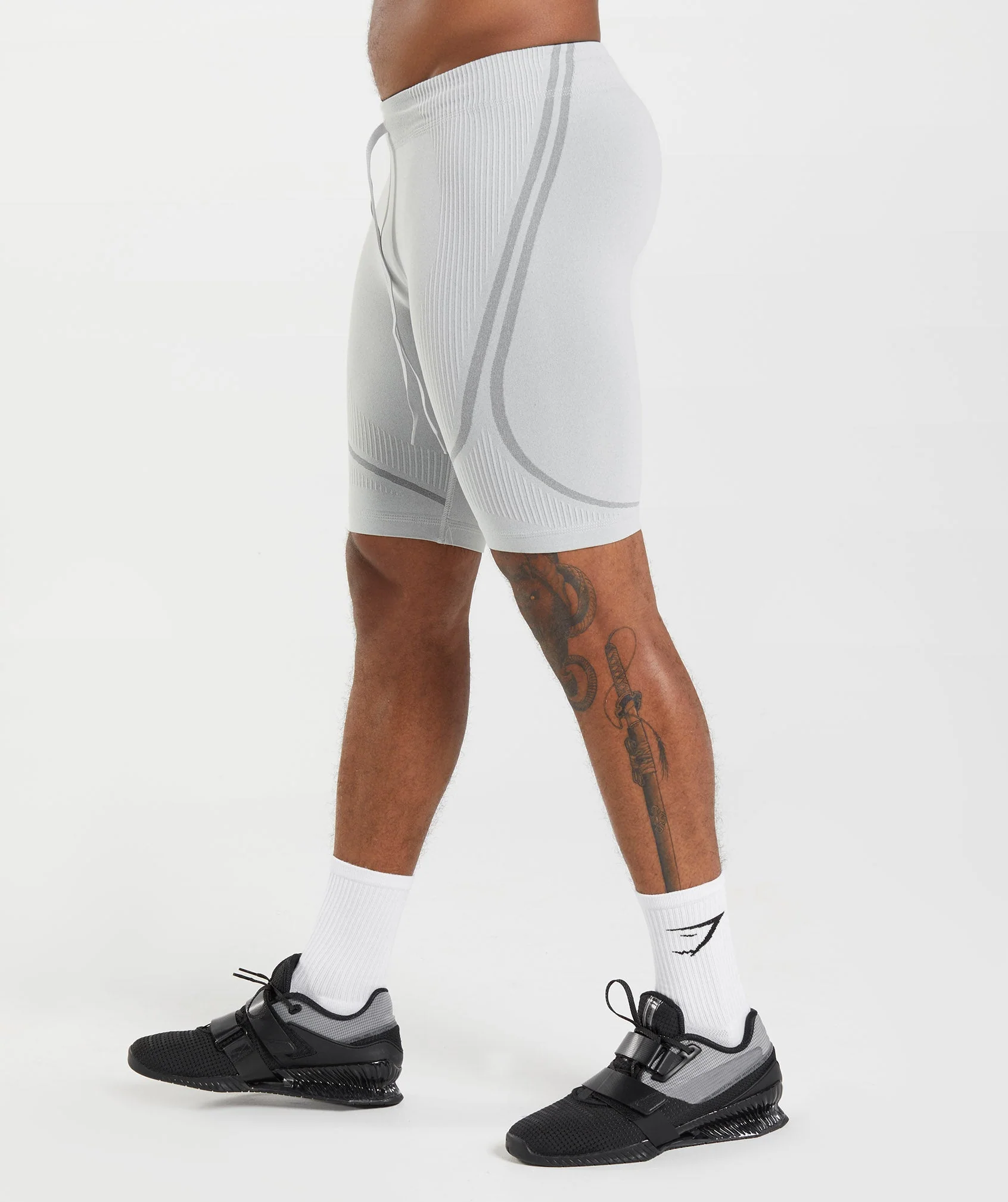 Gymshark 315 Seamless 1/2 Shorts - Light Grey/Charcoal Grey - Image 3