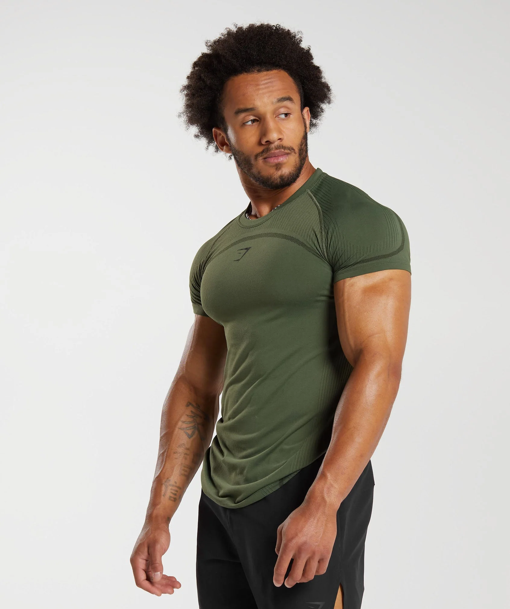 Gymshark 315 Seamless T-Shirt - Core Olive/Deep Olive Green - Image 3