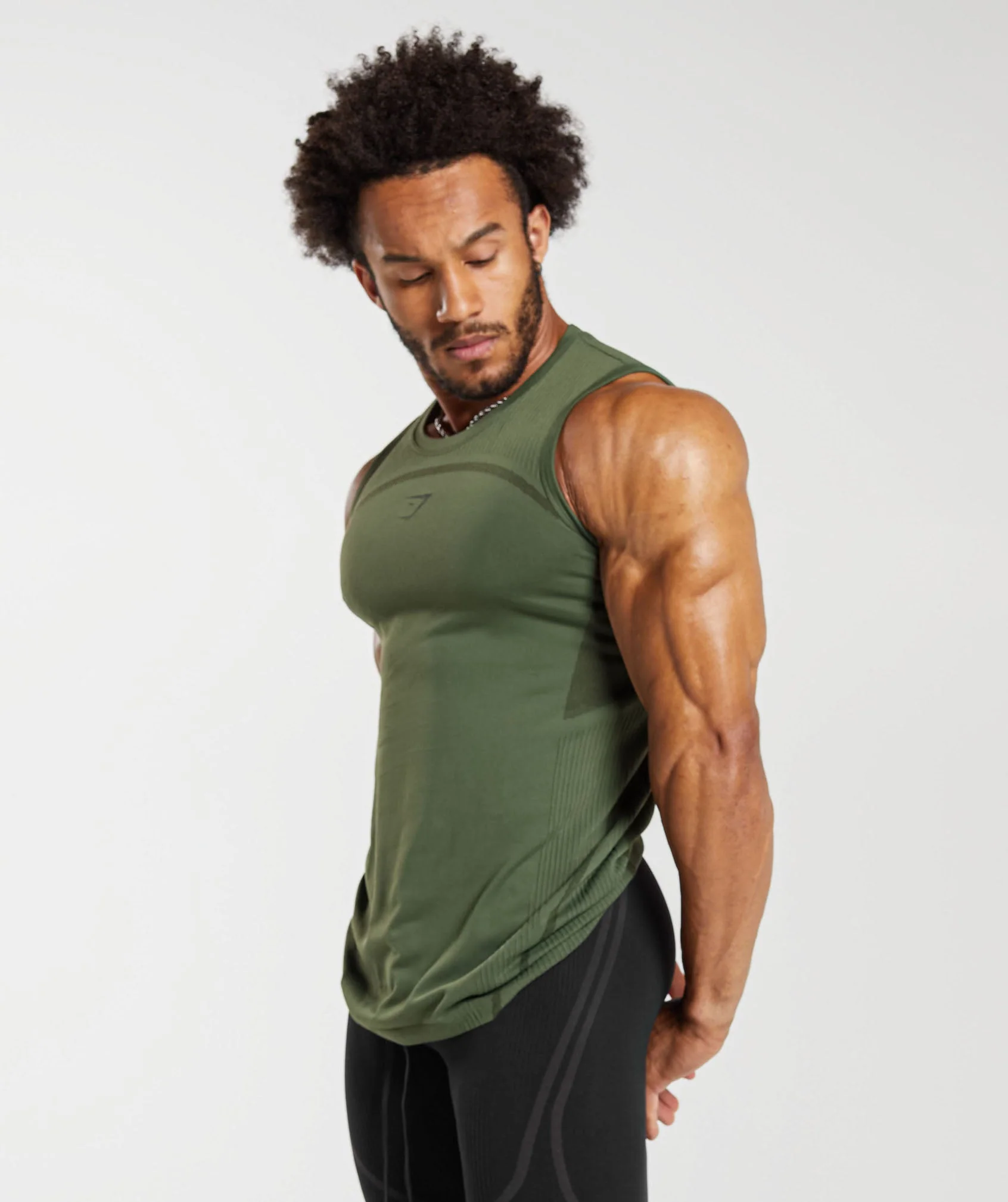 Gymshark 315 Seamless Tank - Core Olive/Deep Olive Green - Image 3