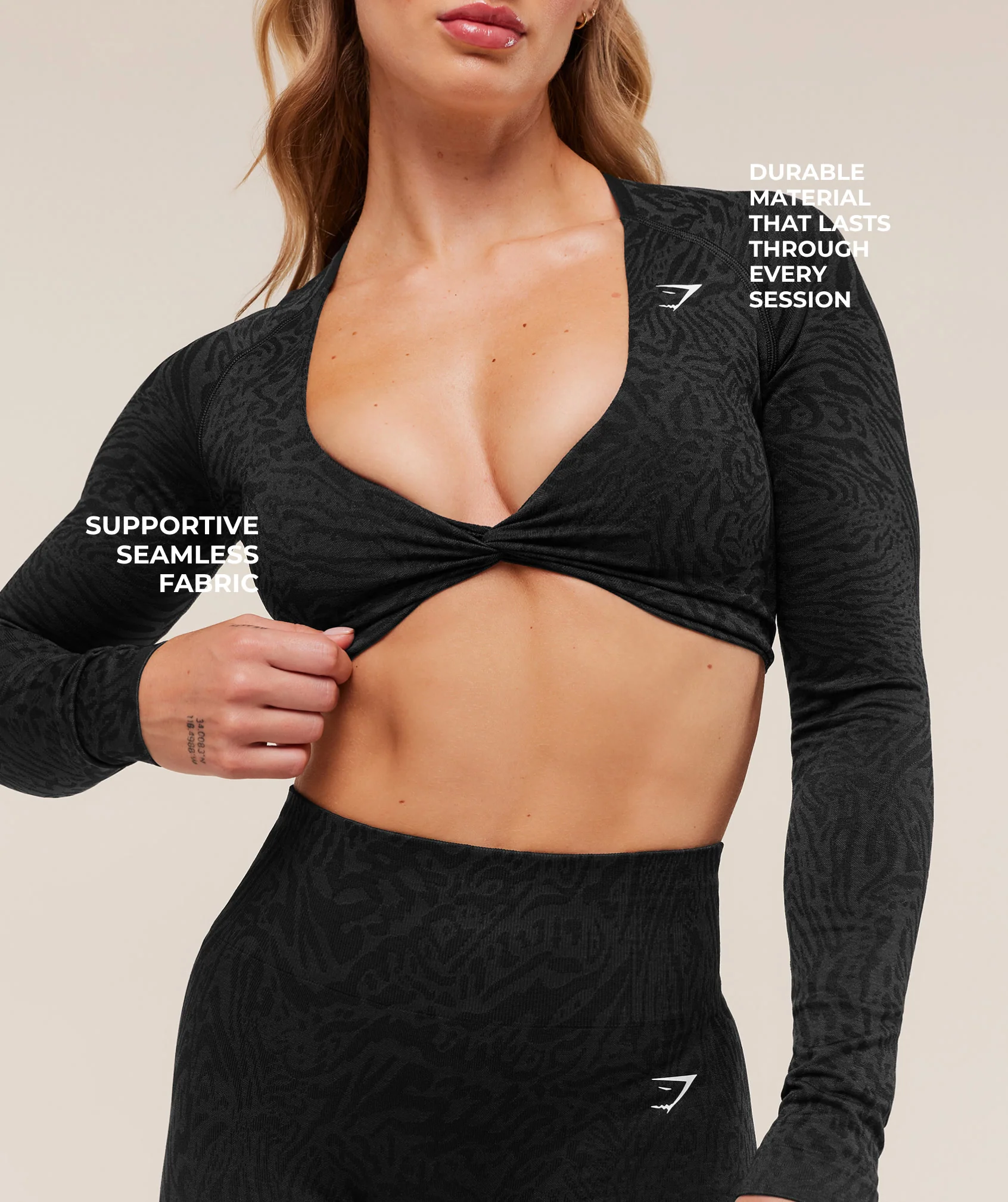 Gymshark Adapt Animal Long Sleeve Crop Top - Black/Asphalt Grey - Image 5