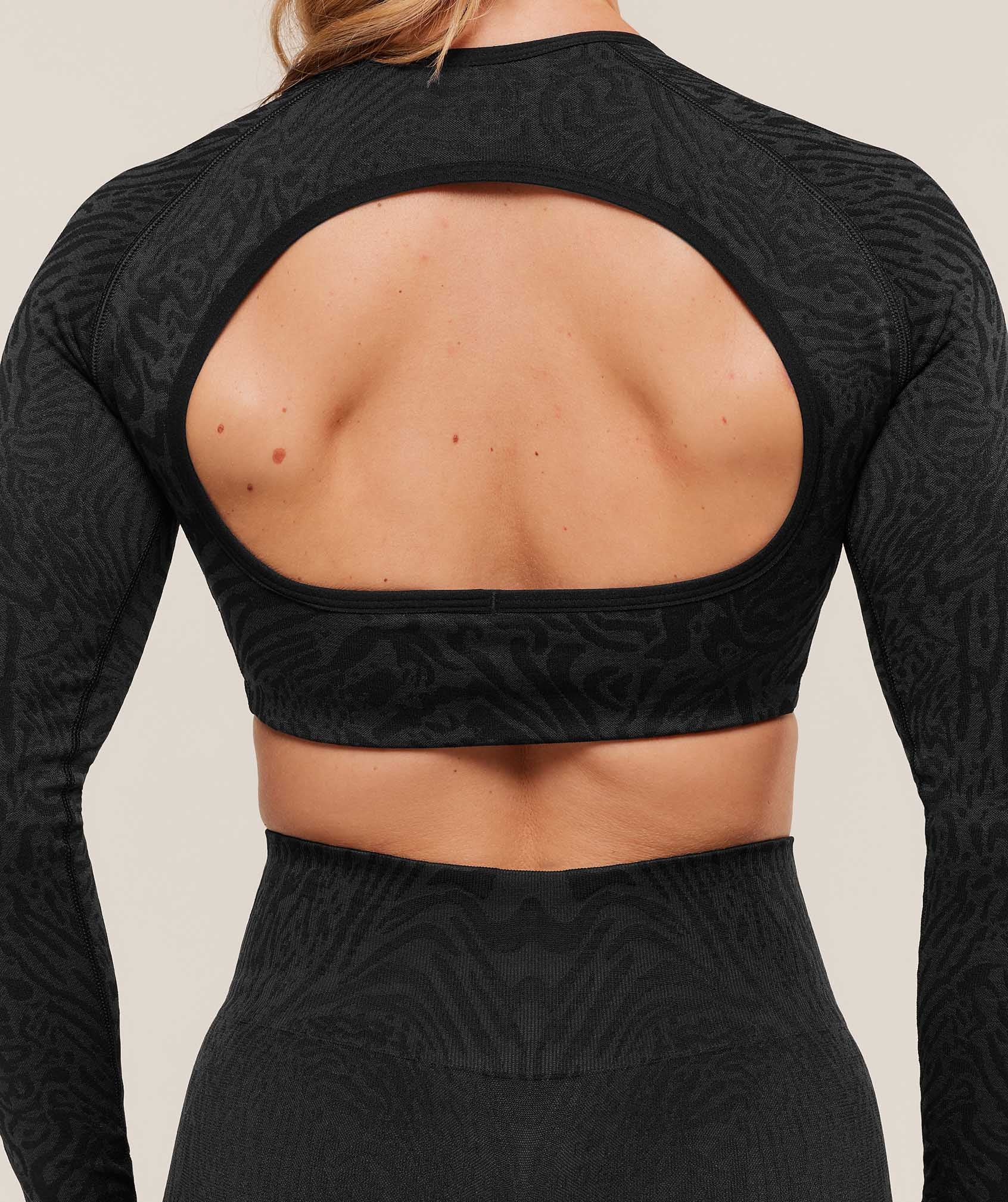 Gymshark Adapt Animal Long Sleeve Crop Top - Black/Asphalt Grey - Image 6