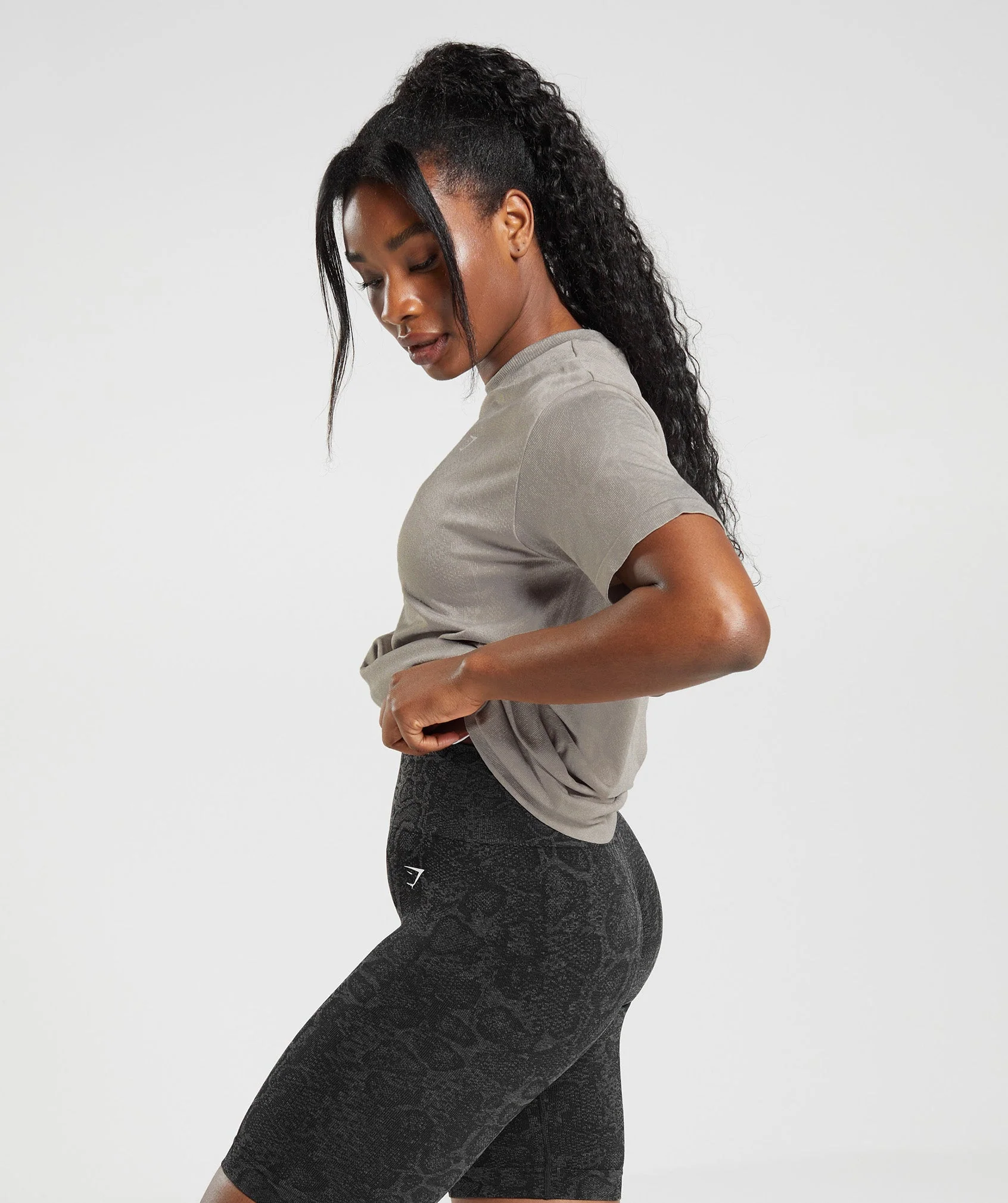 Gymshark Adapt Animal Seamless T-Shirt - Mushroom Brown/Urban Grey - Image 3