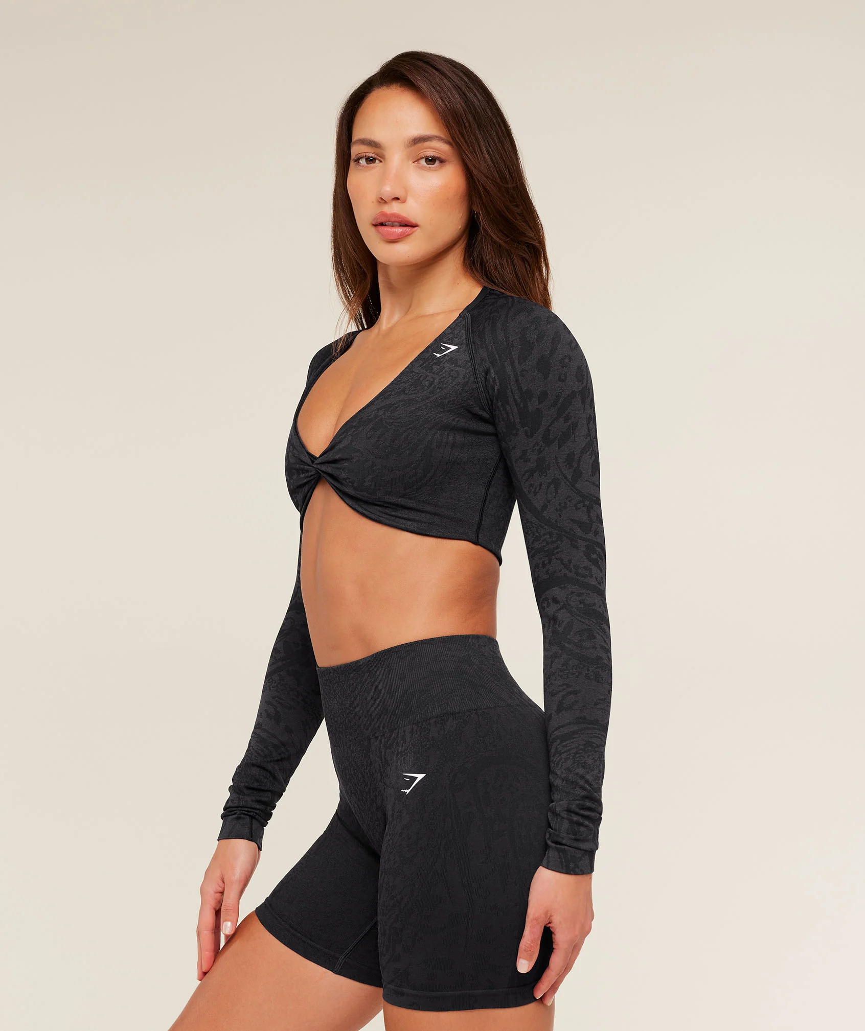 Gymshark Adapt Animal X Whitney Long Sleeve Crop Top - Black/Asphalt Grey - Image 4