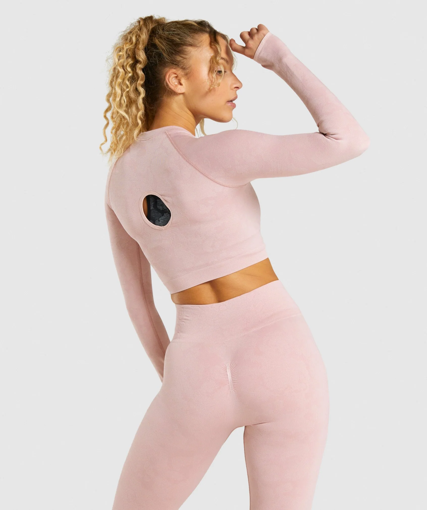 Gymshark Adapt Camo Seamless Long Sleeve Crop Top - Light Pink - Image 2