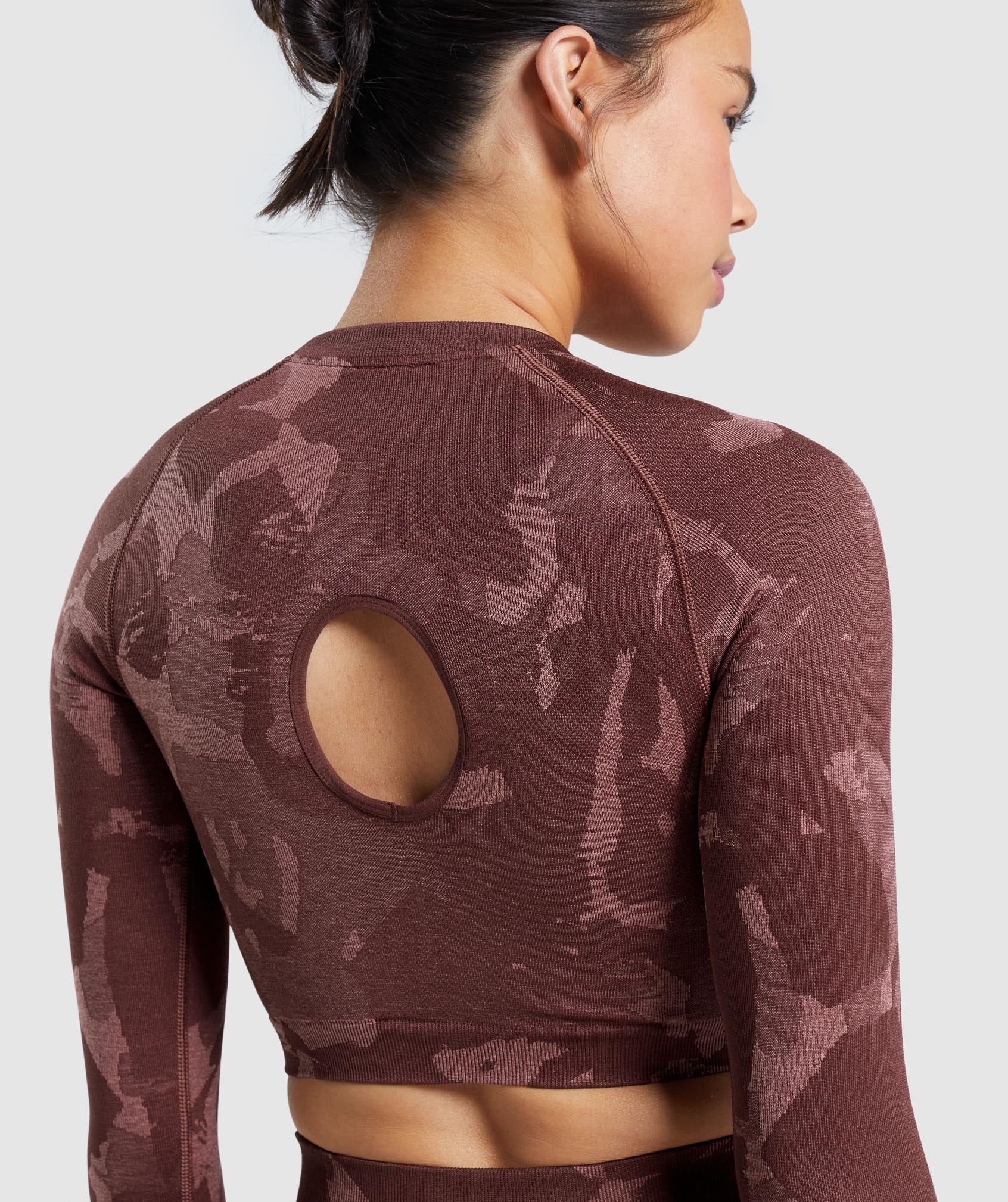 Gymshark Adapt Camo Seamless Long Sleeve Crop Top - Savanna | Cherry Brown - Image 6