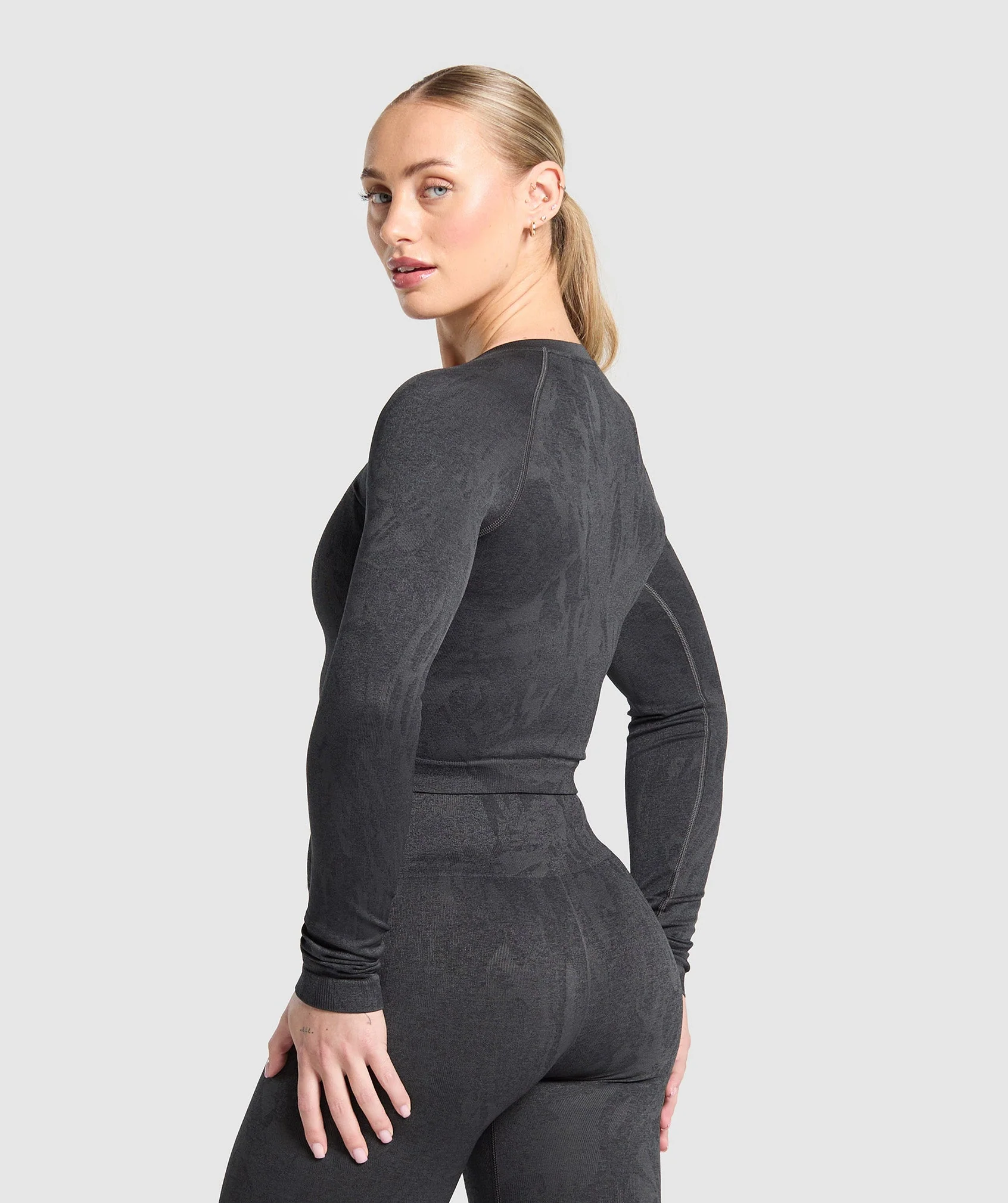 Gymshark Adapt Camo Seamless Long Sleeve Top - Asphalt Grey/Black - Image 2