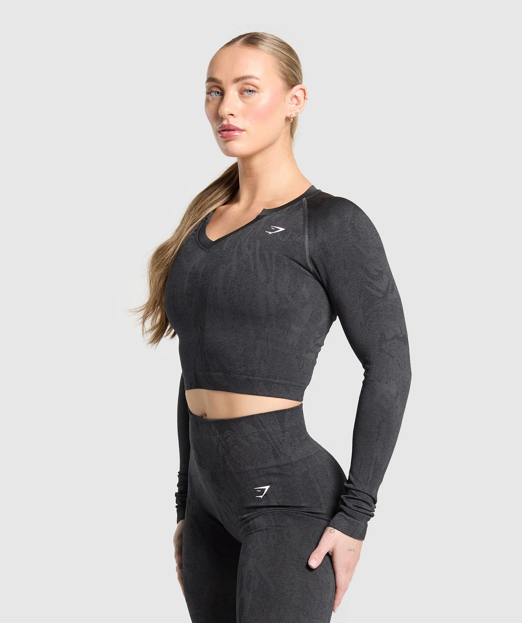 Gymshark Adapt Camo Seamless Long Sleeve Top - Asphalt Grey/Black - Image 3