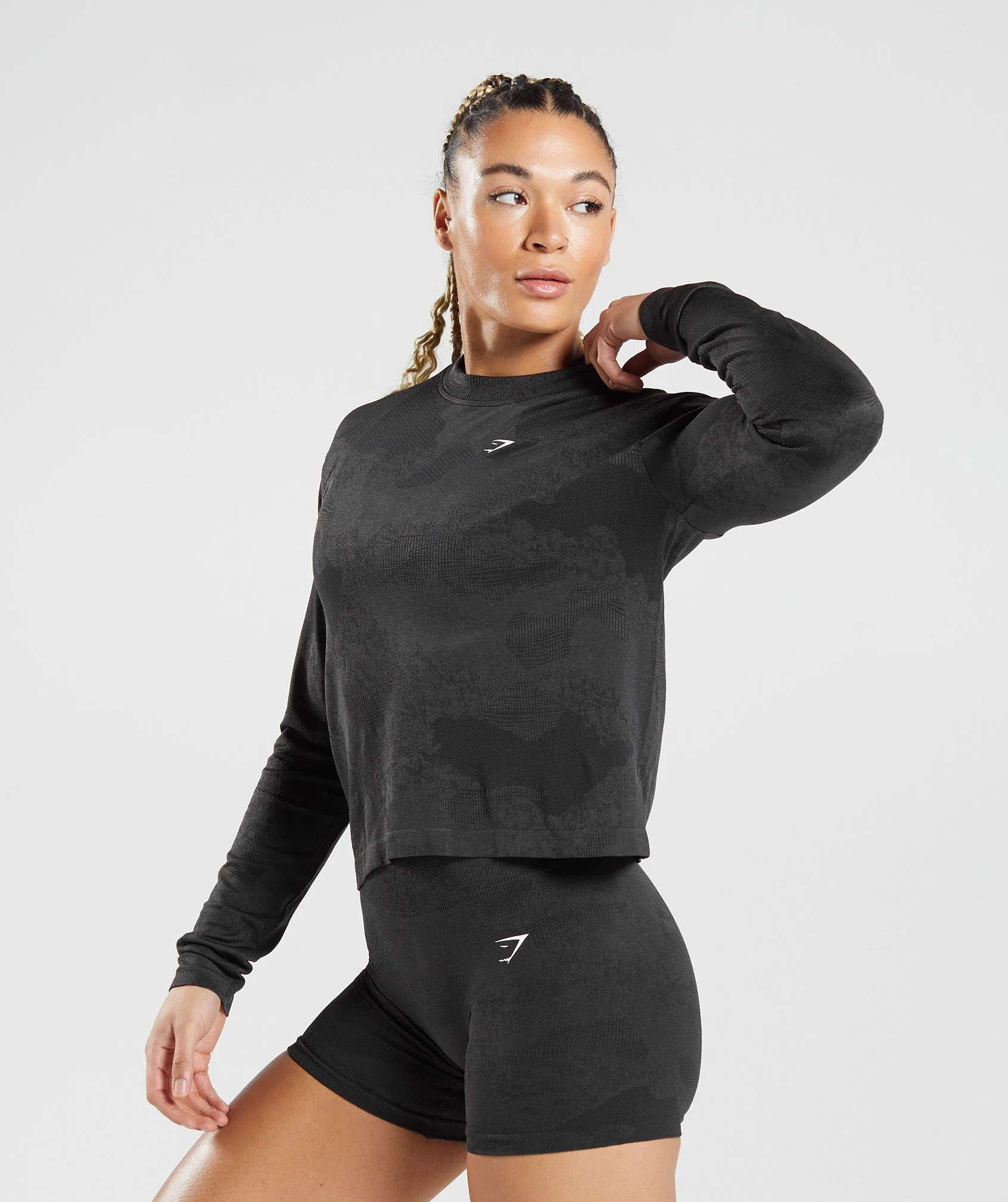 Gymshark Adapt Camo Seamless Long Sleeve Top - Lava | Black - Image 3