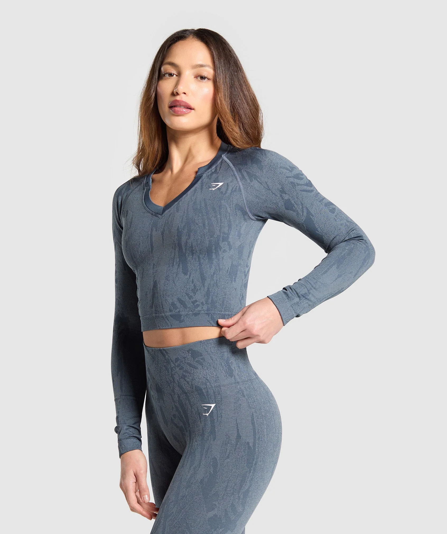 Gymshark Adapt Camo Seamless Long Sleeve Top - Titanium Blue/Denim Grey - Image 3