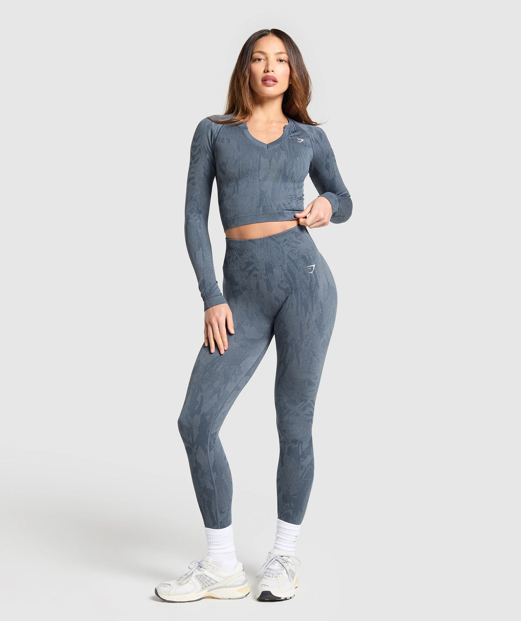 Gymshark Adapt Camo Seamless Long Sleeve Top - Titanium Blue/Denim Grey - Image 4
