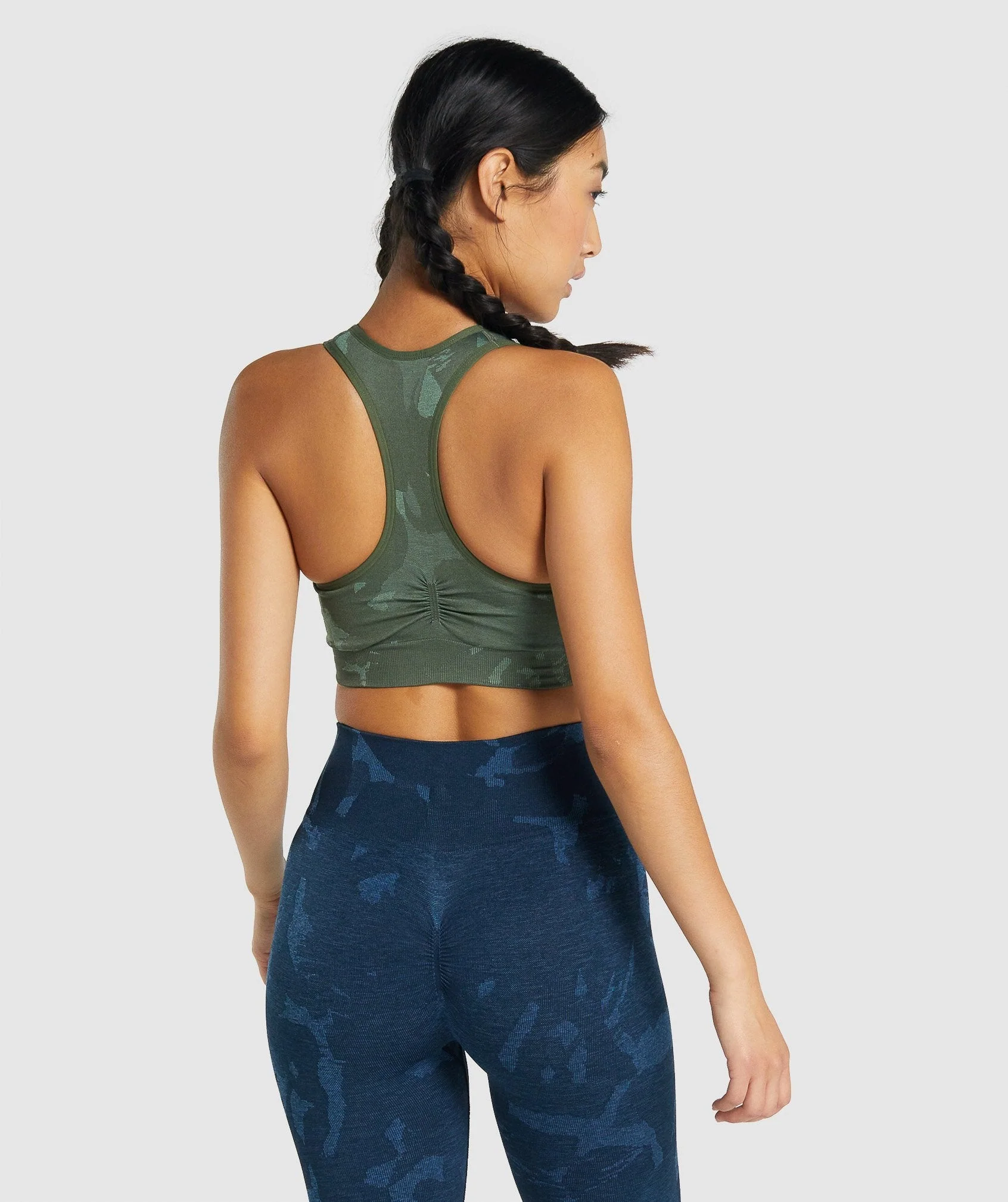 Gymshark Adapt Camo Seamless Racer Back Sports Bra - Savanna | Green - Image 3