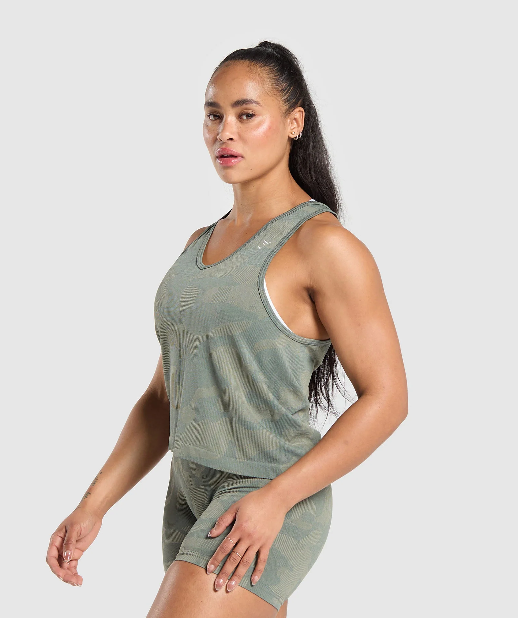 Gymshark Adapt Camo Seamless Tank - Unit Green/Chalk Green - Image 3