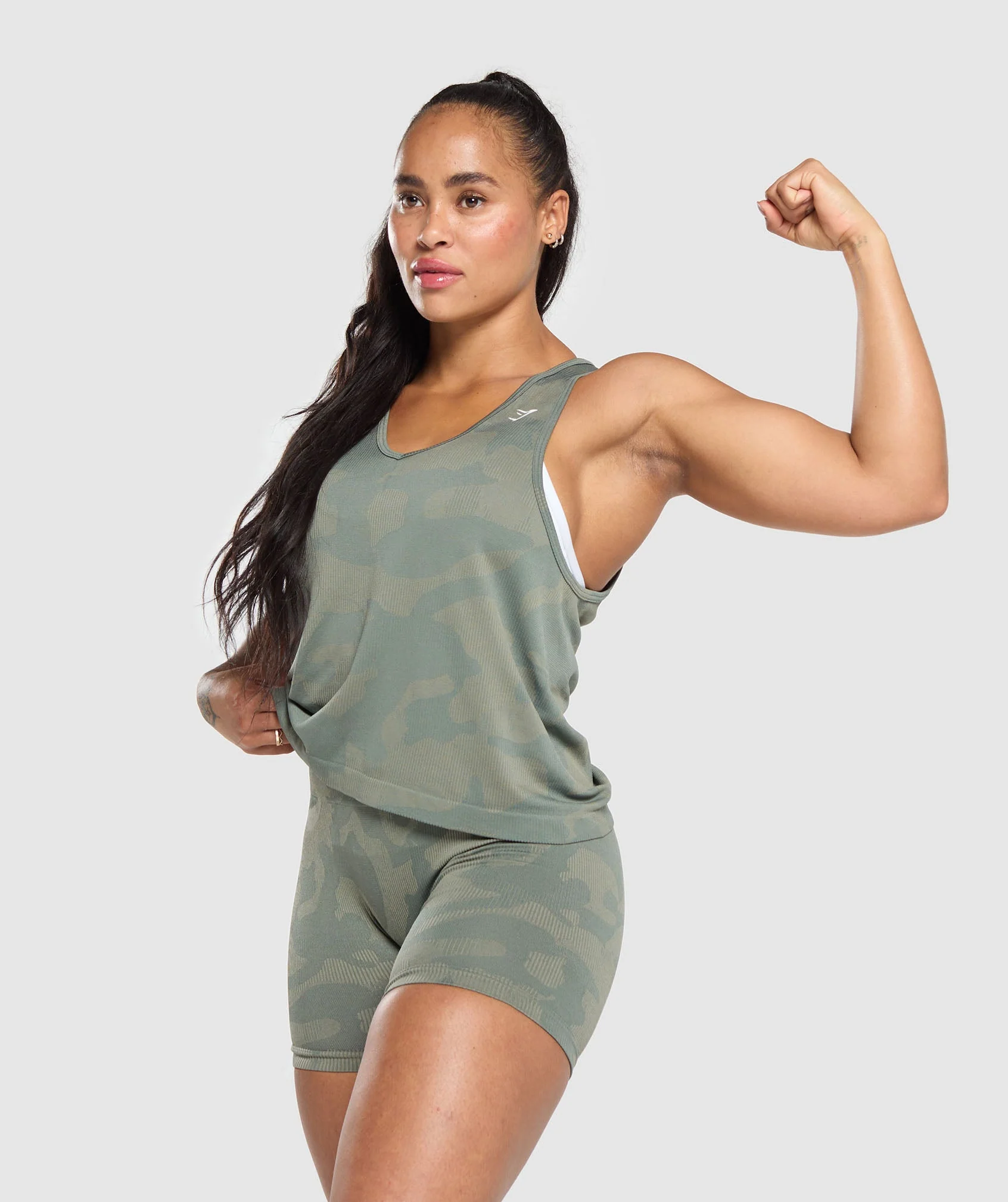 Gymshark Adapt Camo Seamless Tank - Unit Green/Chalk Green - Image 5