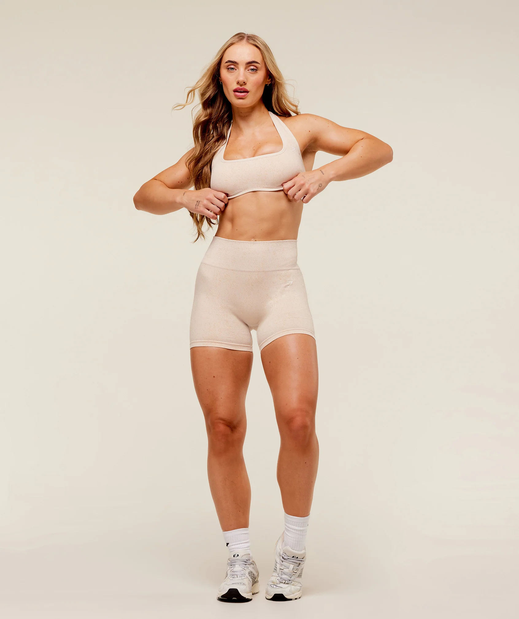 Gymshark Adapt Fleck x Whitney Halterneck Sports Bra - Coconut White - Image 6