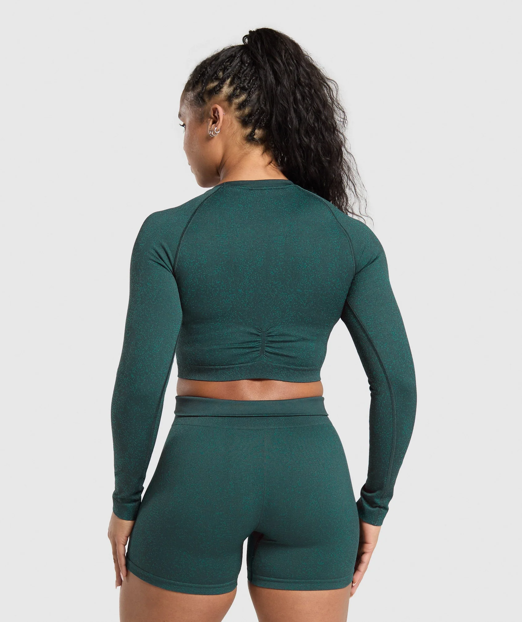 Gymshark Adapt Fleck Seamless Long Sleeve Crop Top - Darkest Teal/Functional Teal - Image 2
