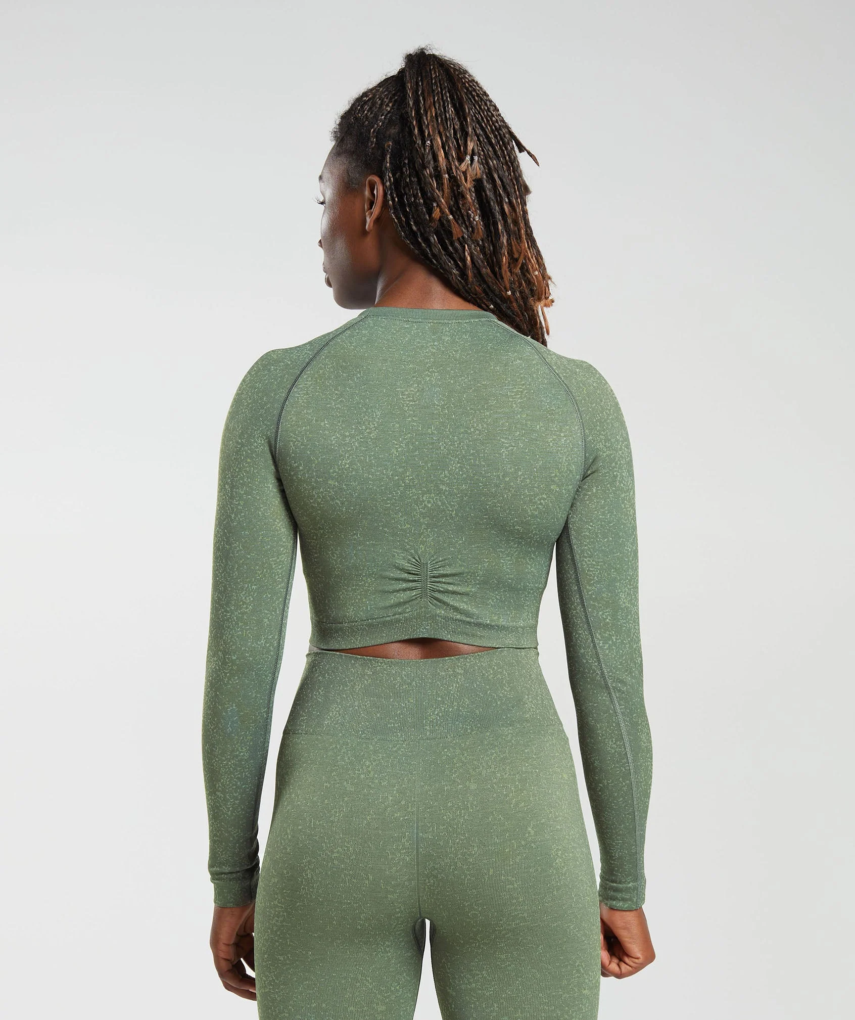 Gymshark Adapt Fleck Seamless Long Sleeve Crop Top - Dusk Green/Light Sage Green - Image 2