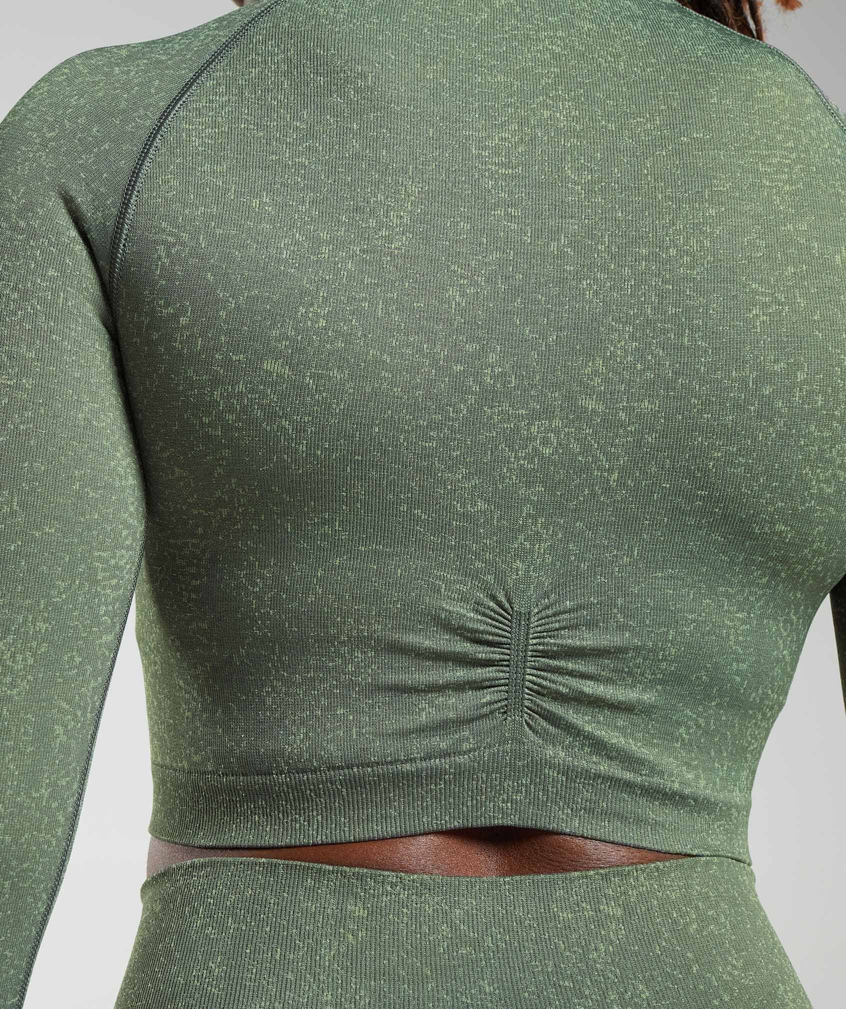 Gymshark Adapt Fleck Seamless Long Sleeve Crop Top - Dusk Green/Light Sage Green - Image 5