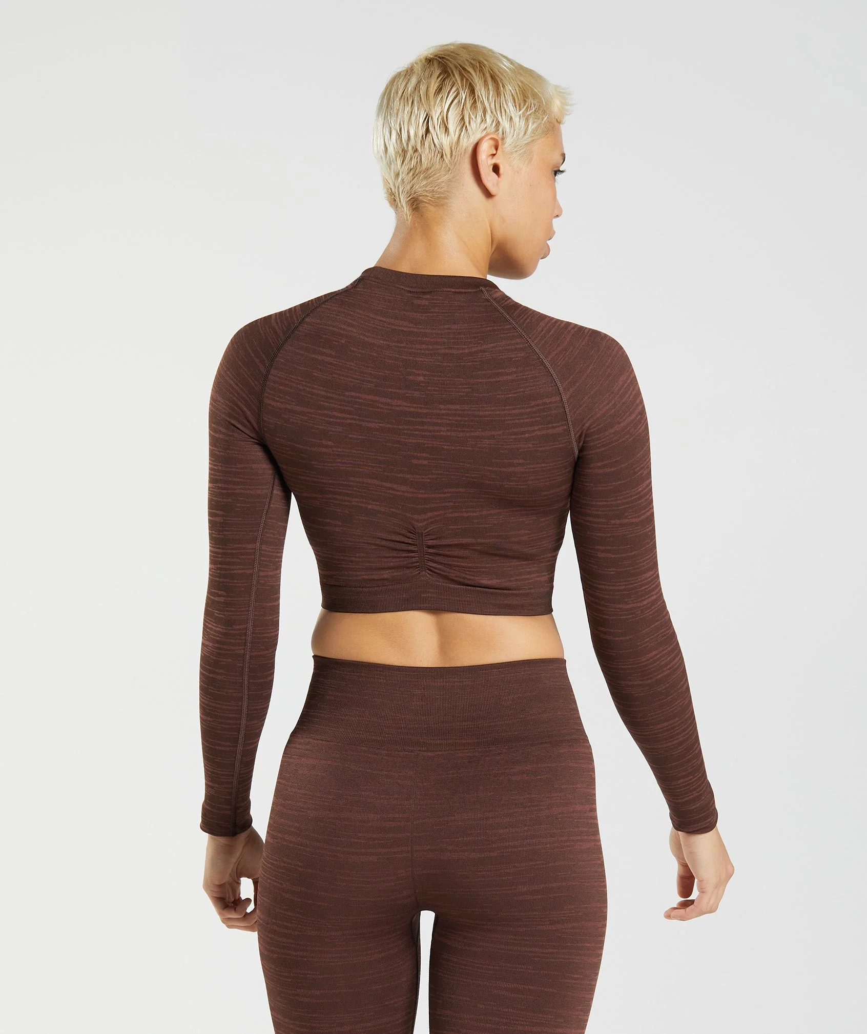 Gymshark Adapt Marl Seamless Long Sleeve Crop Top - Archive Brown/Cherry Brown - Image 2