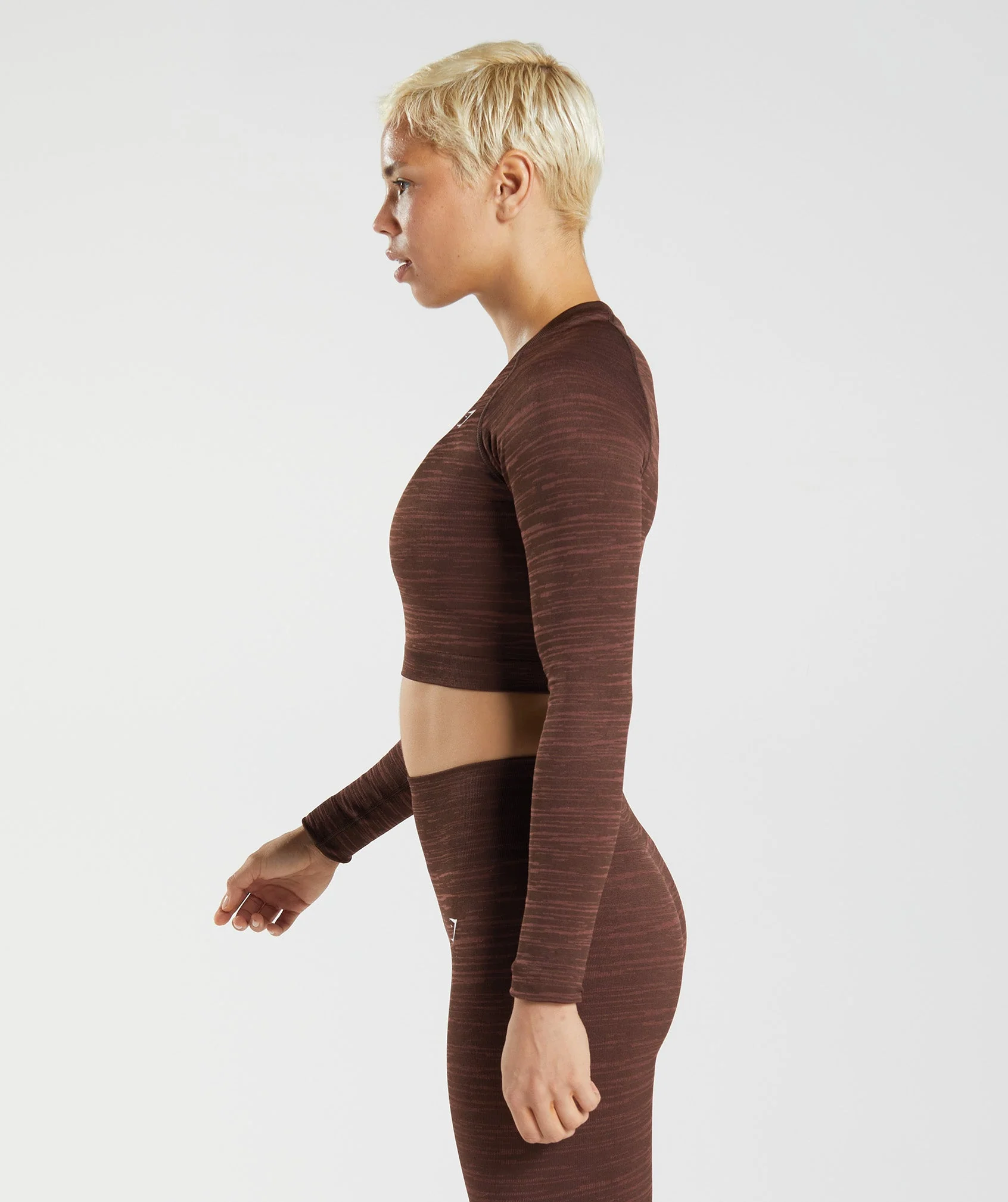 Gymshark Adapt Marl Seamless Long Sleeve Crop Top - Archive Brown/Cherry Brown - Image 3