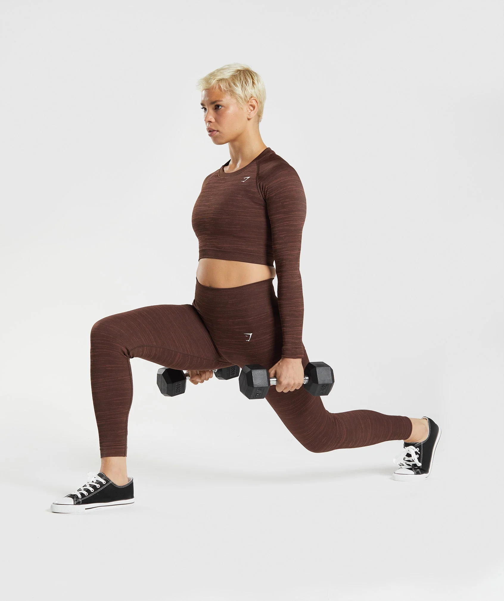 Gymshark Adapt Marl Seamless Long Sleeve Crop Top - Archive Brown/Cherry Brown - Image 4