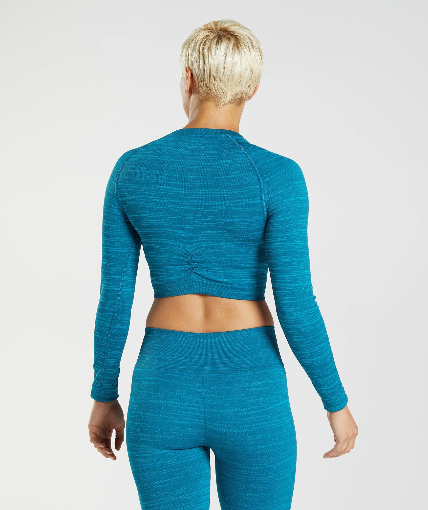 Gymshark Adapt Marl Seamless Long Sleeve Crop Top - Atlantic Blue/Shark Blue - Image 2