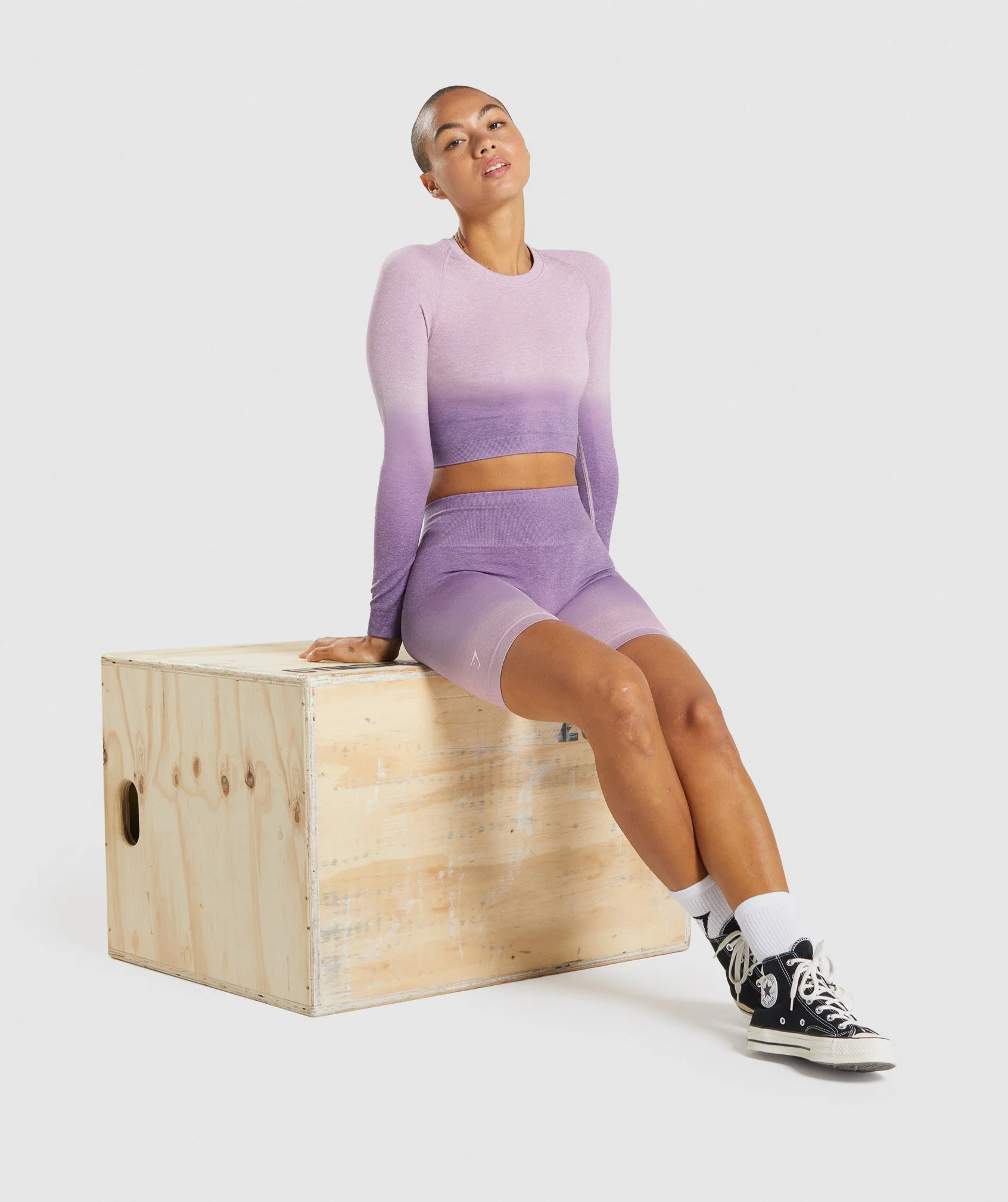 Gymshark Adapt Ombre Seamless Long Sleeve Crop Top - Light Purple Marl/Dark Purple - Image 3