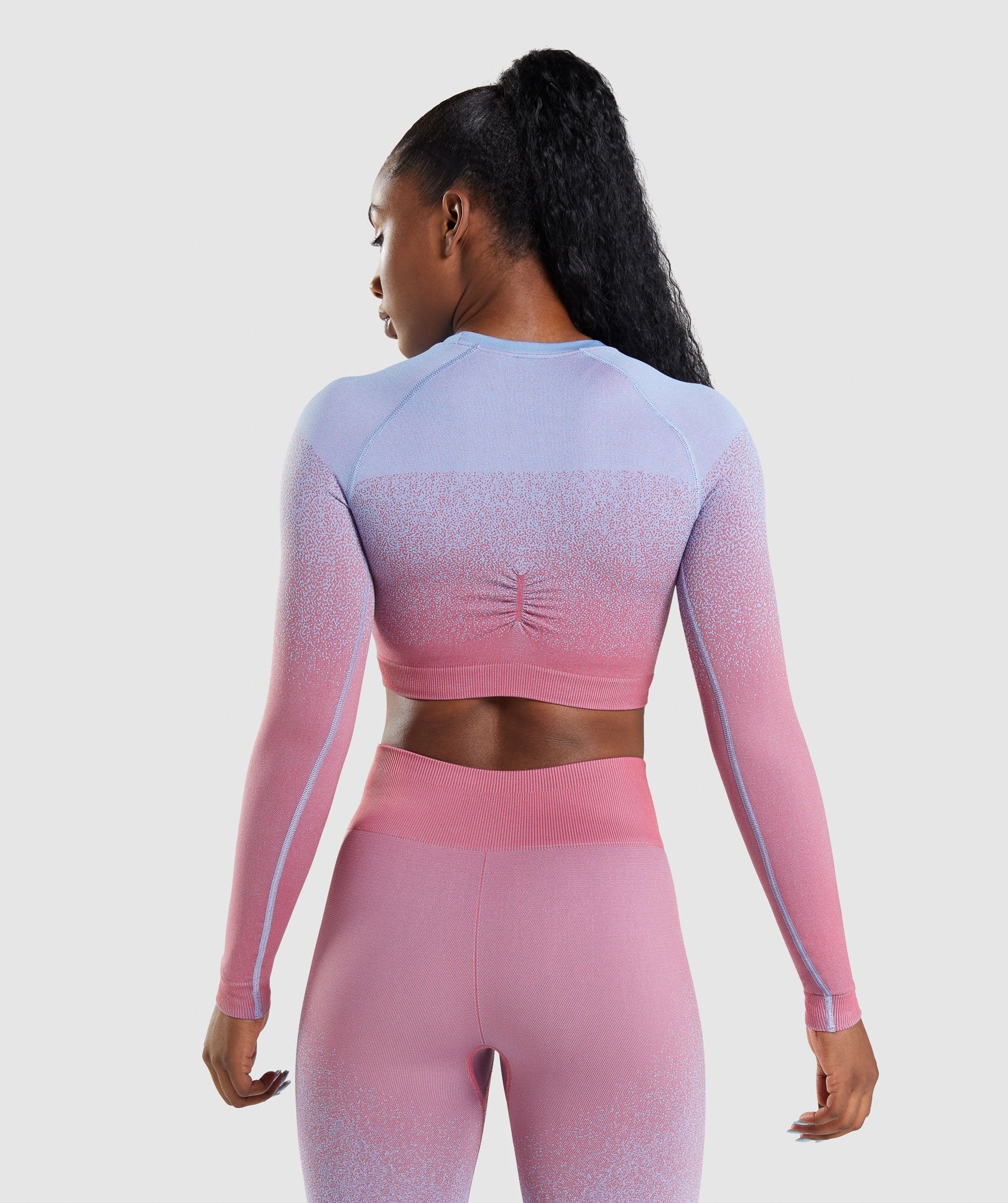 Gymshark Adapt Ombre Seamless Long Sleeve Crop Top - Rose Pink/Light Blue - Image 2