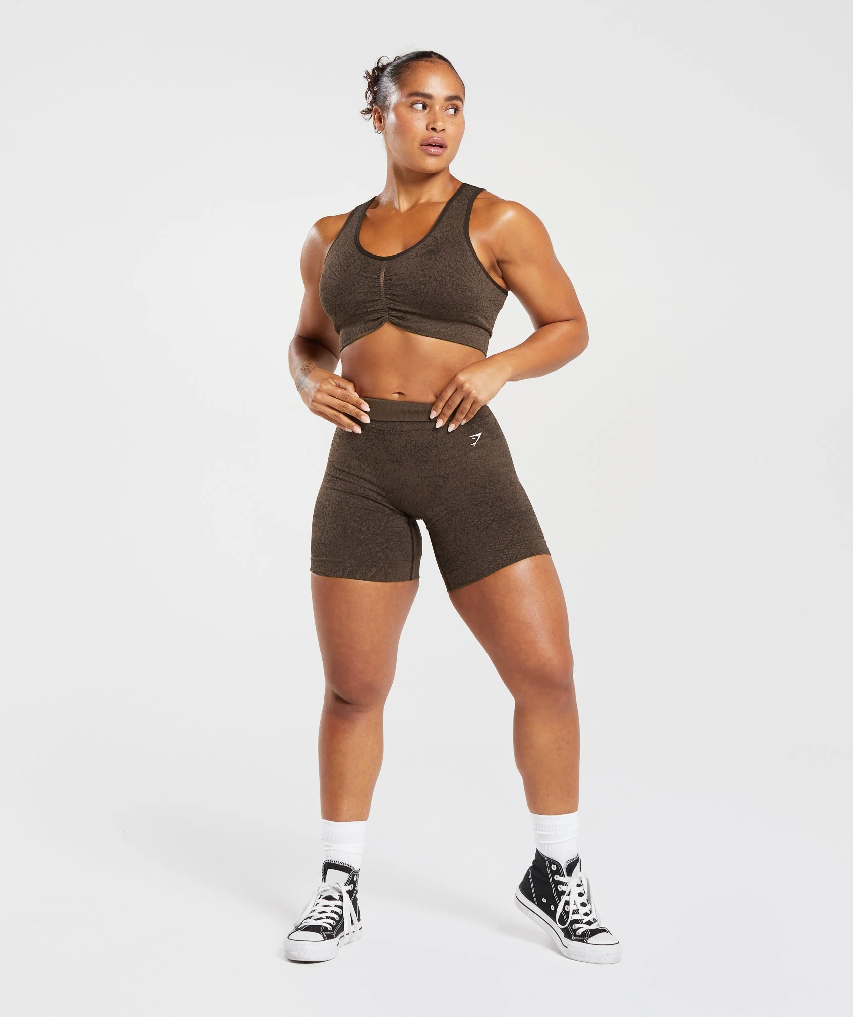 Gymshark Adapt Pattern Seamless Longline Bra - Woodland Brown/Soul Brown - Image 4