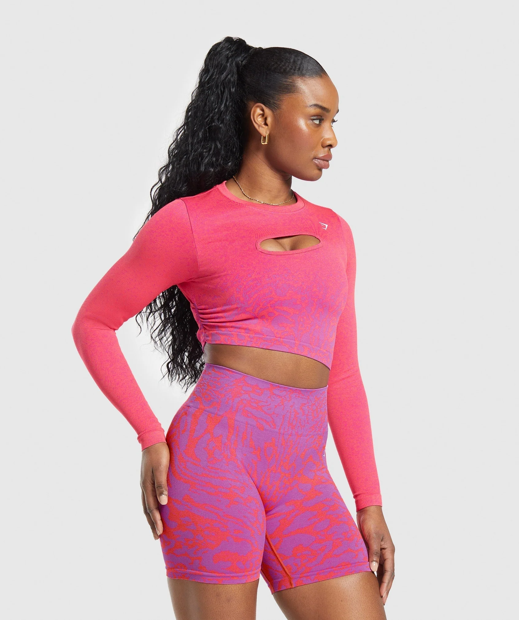 Gymshark Adapt Safari Seamless Faded Long Sleeve Top - Shelly Pink/Fly Coral - Image 3