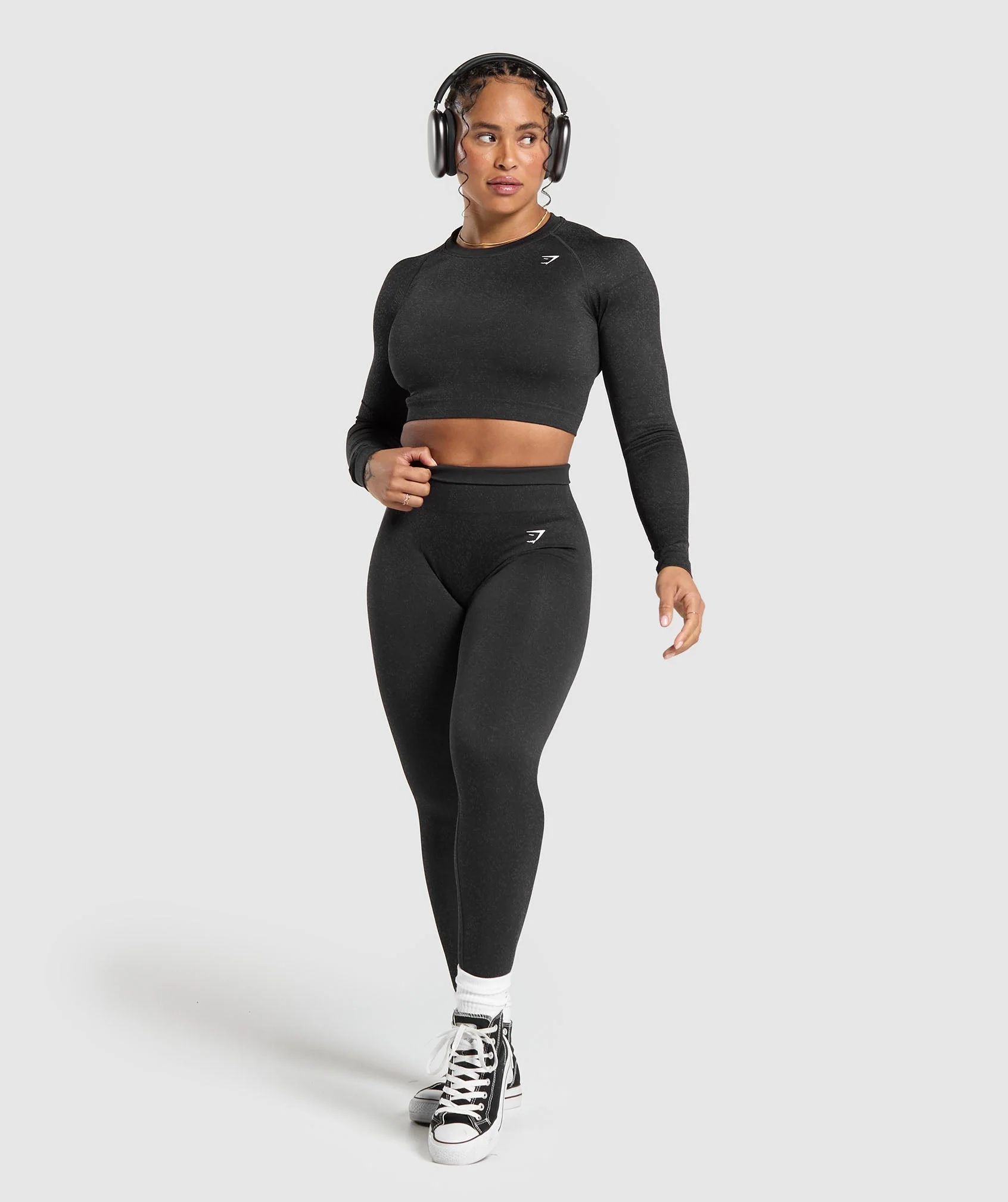 Gymshark Adapt Fleck Seamless Long Sleeve Crop Top - Mineral | Black - Image 4