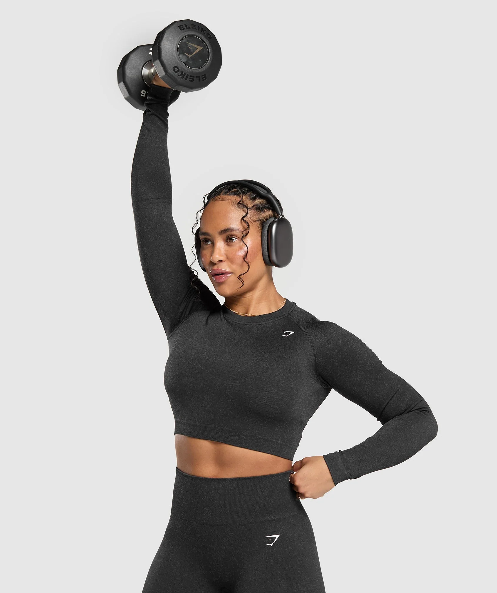 Gymshark Adapt Fleck Seamless Long Sleeve Crop Top - Mineral | Black - Image 6