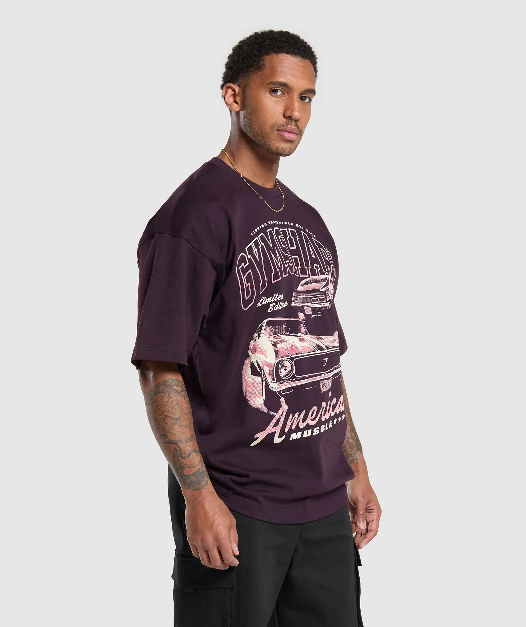 Gymshark American Muscle Extreme Oversized T-Shirt - Plum Brown - Image 3