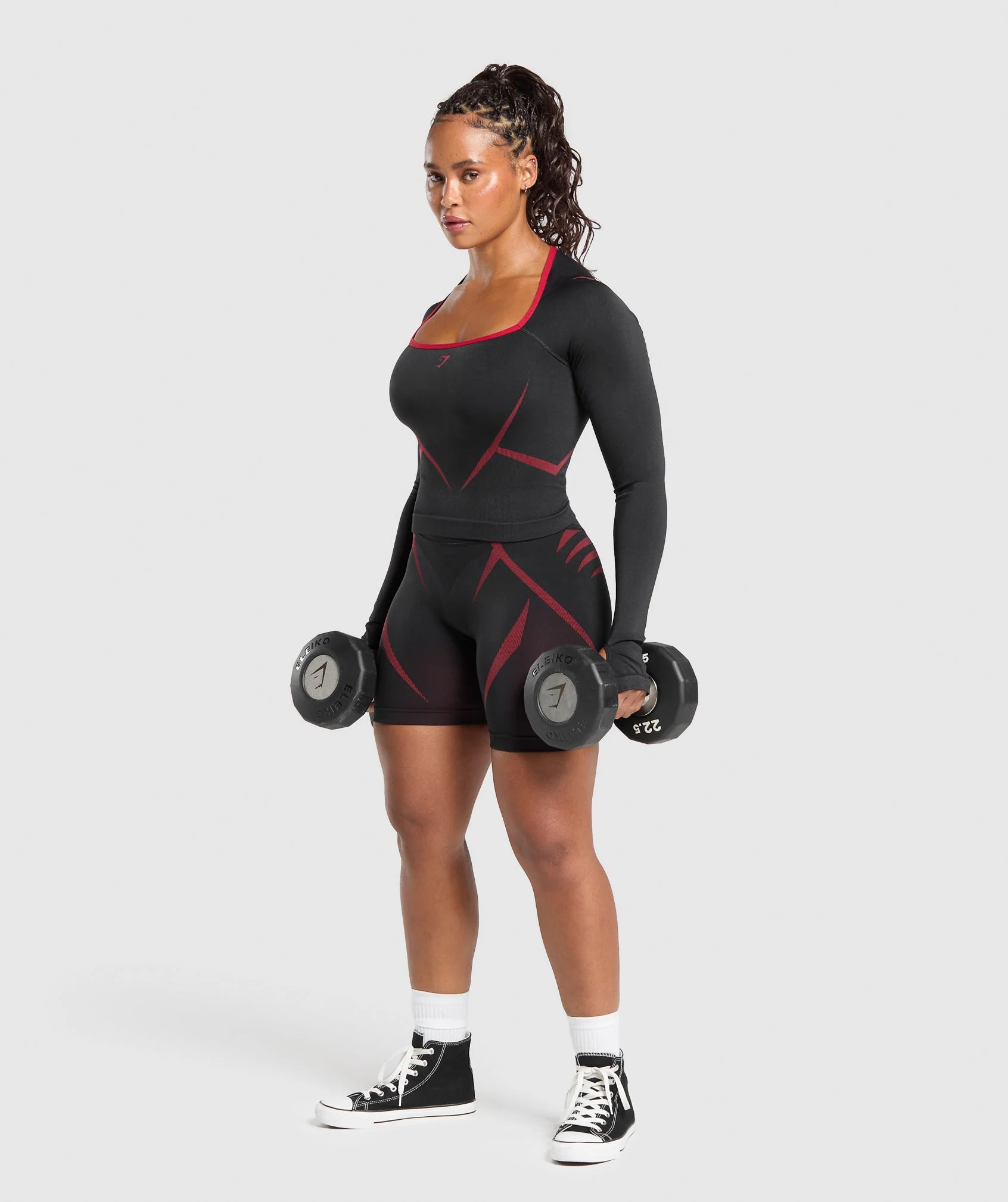 Gymshark Apex Lift Seamless Long Sleeve Crop Top - Black/Carmine Red - Image 4