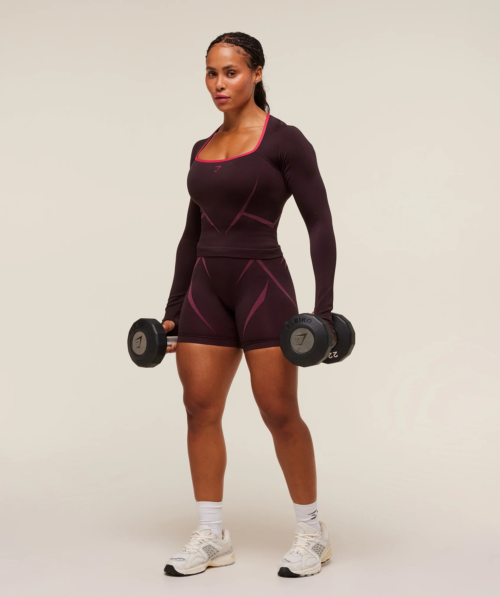 Gymshark Apex Lift Seamless Long Sleeve Crop Top - Cherry Purple/Build Pink - Image 4