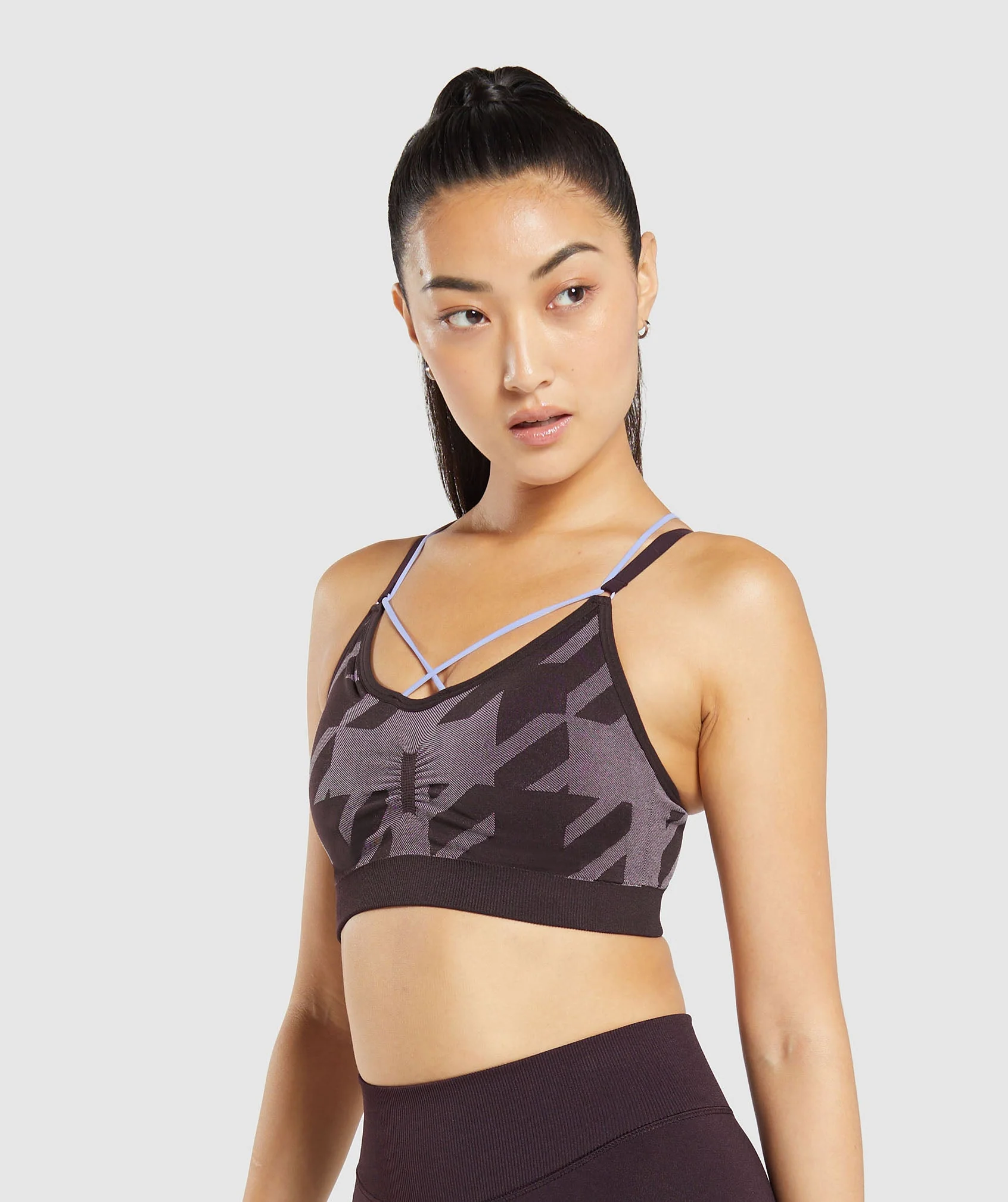 Gymshark Apex Limit Seamless Ruched Sports Bra - Plum Brown/Powder Lilac - Image 3