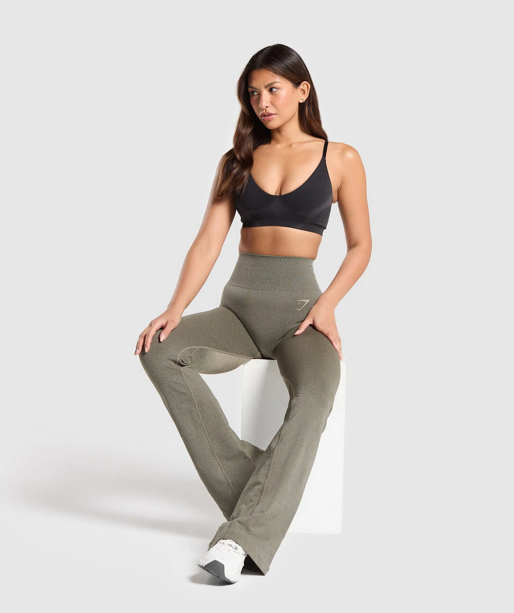 Gymshark Blur Seamless Flared Leggings - Base Green/Chalk Green - Image 4