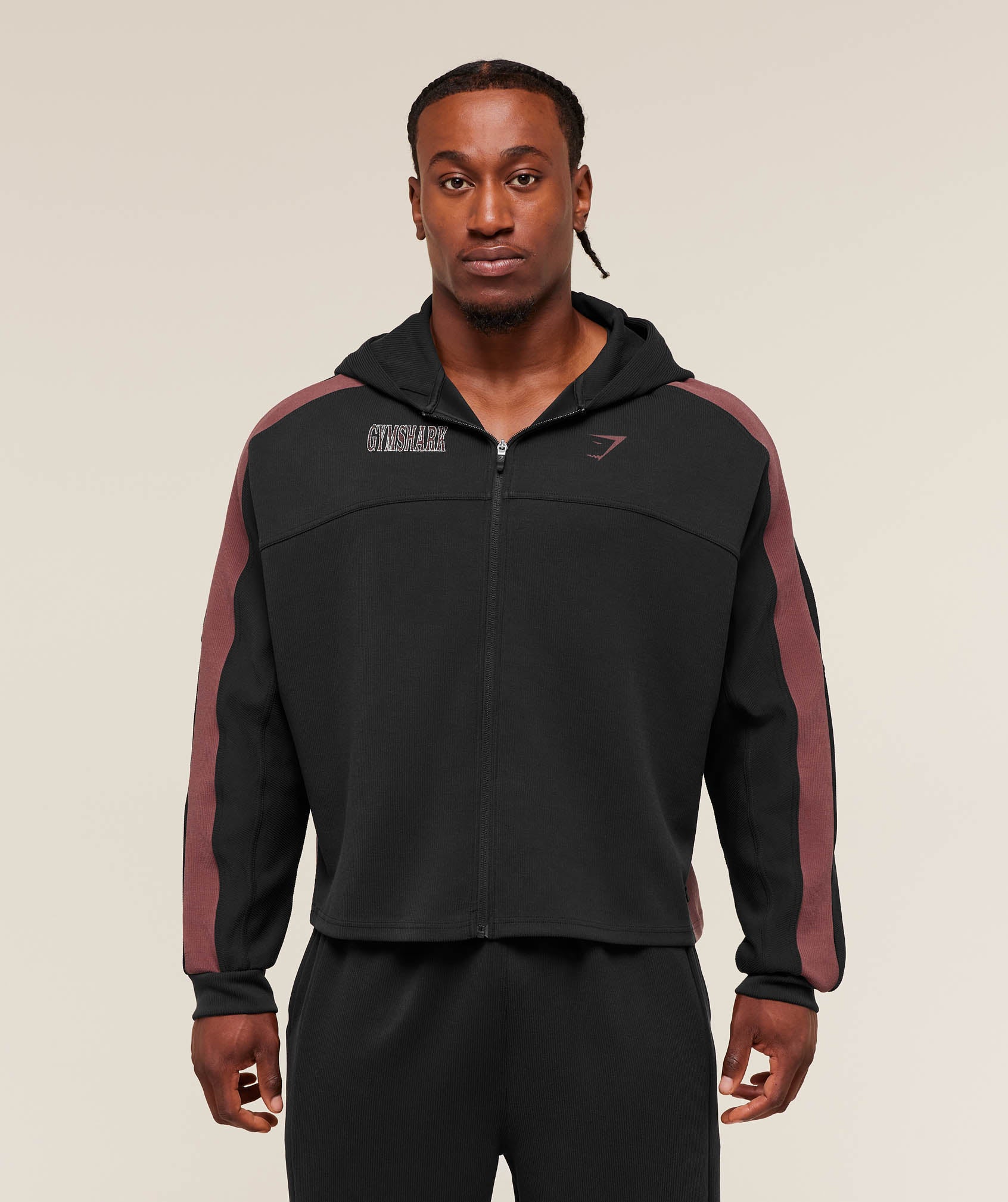 Gymshark Bodybuilding Zip Up Hoodie - GS Black/GS Burgundy Brown - Image 2
