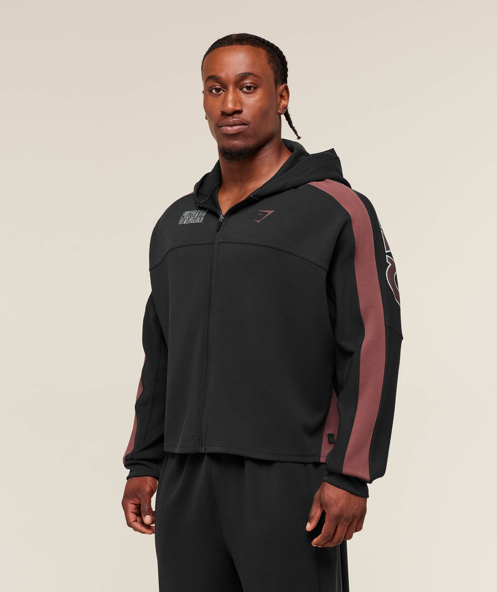 Gymshark Bodybuilding Zip Up Hoodie - GS Black/GS Burgundy Brown - Image 4