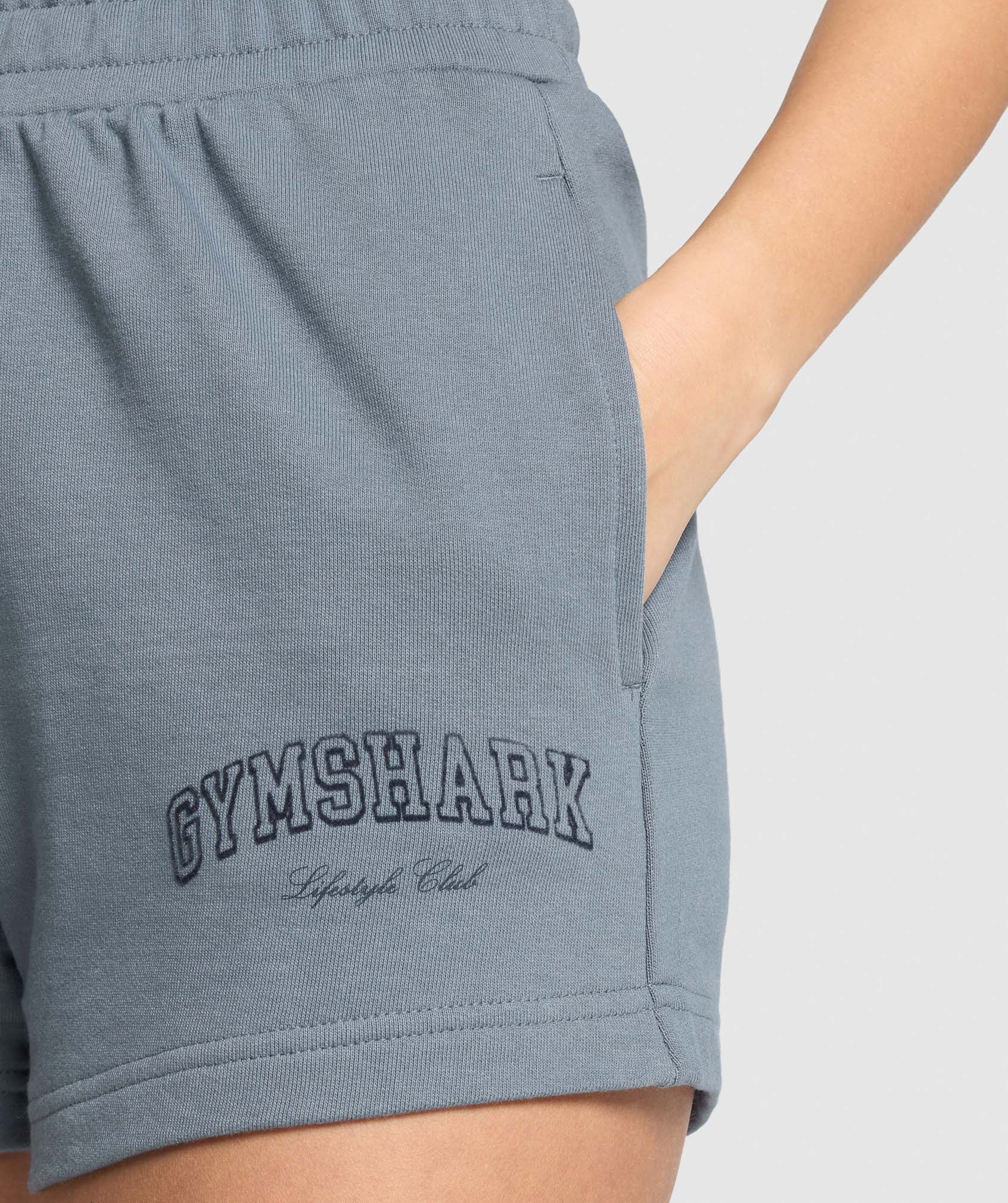 Gymshark Campus Classics Graphic Sweat Shortss - Iron Blue - Image 5