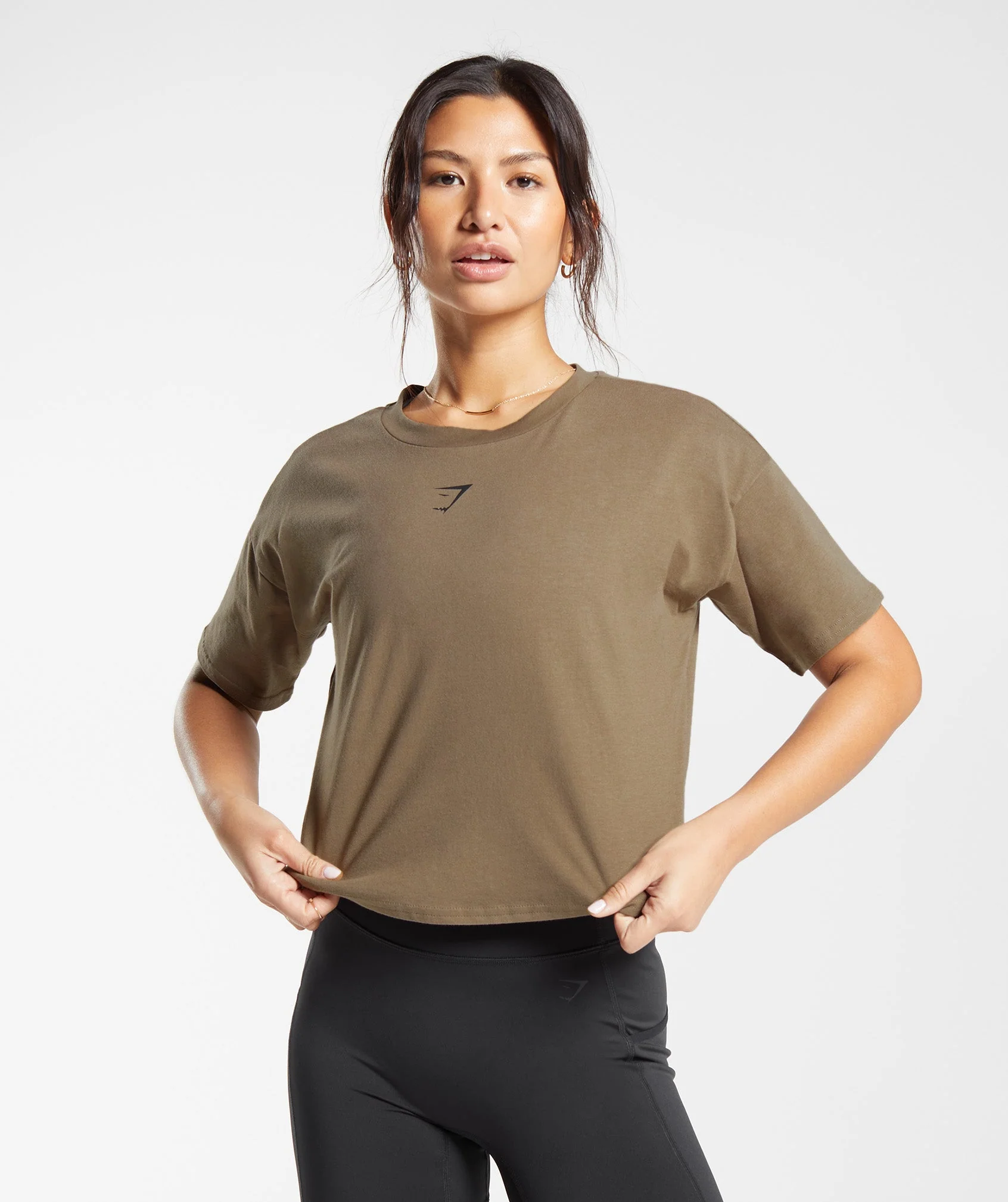 Gymshark Central Graphic Midi Tee - Fossil Brown - Image 2