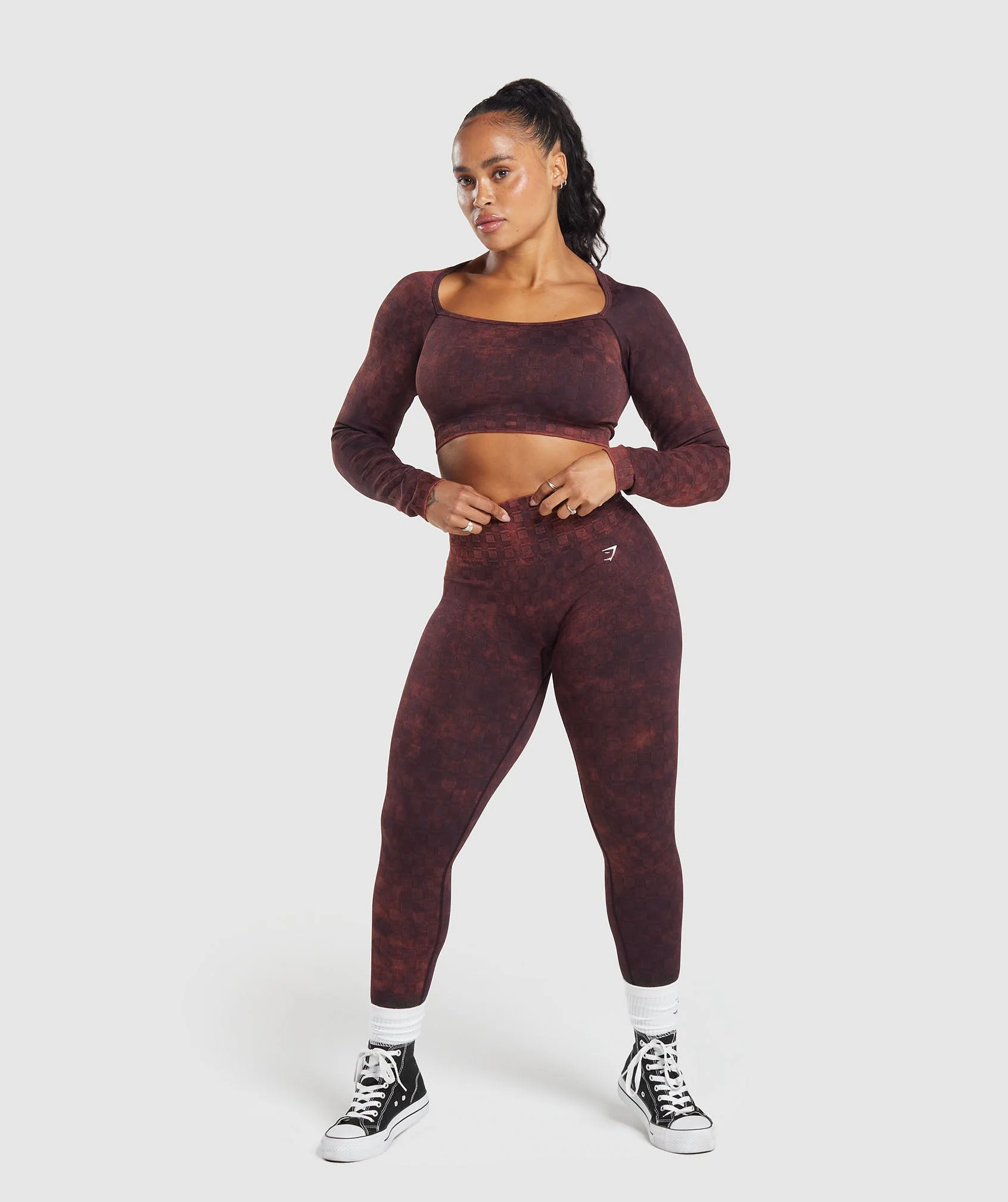 Gymshark Check Seamless Washed Long Sleeve Top - Plum Brown - Image 4