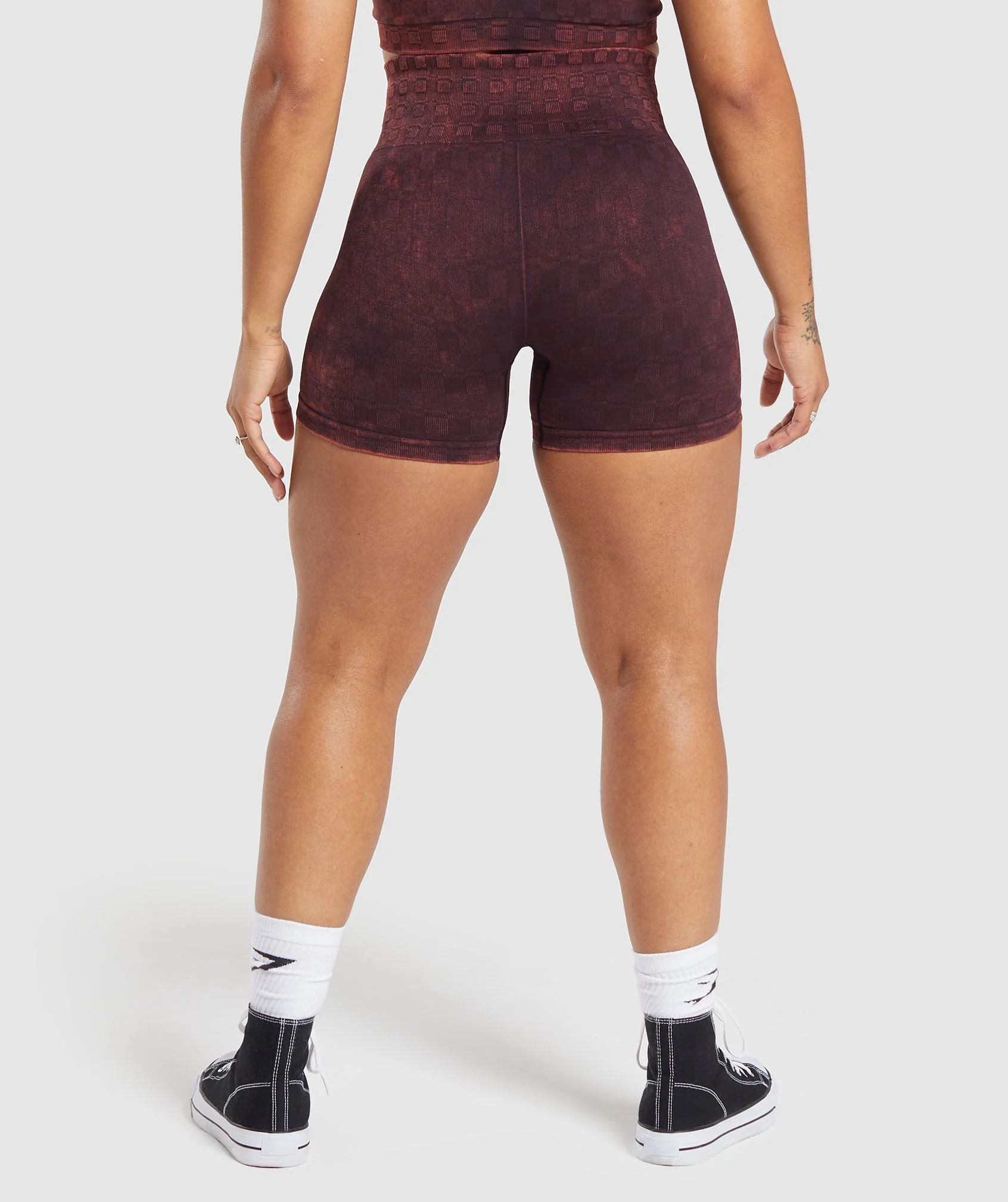 Gymshark Check Seamless Washed Shorts - Plum Brown - Image 2