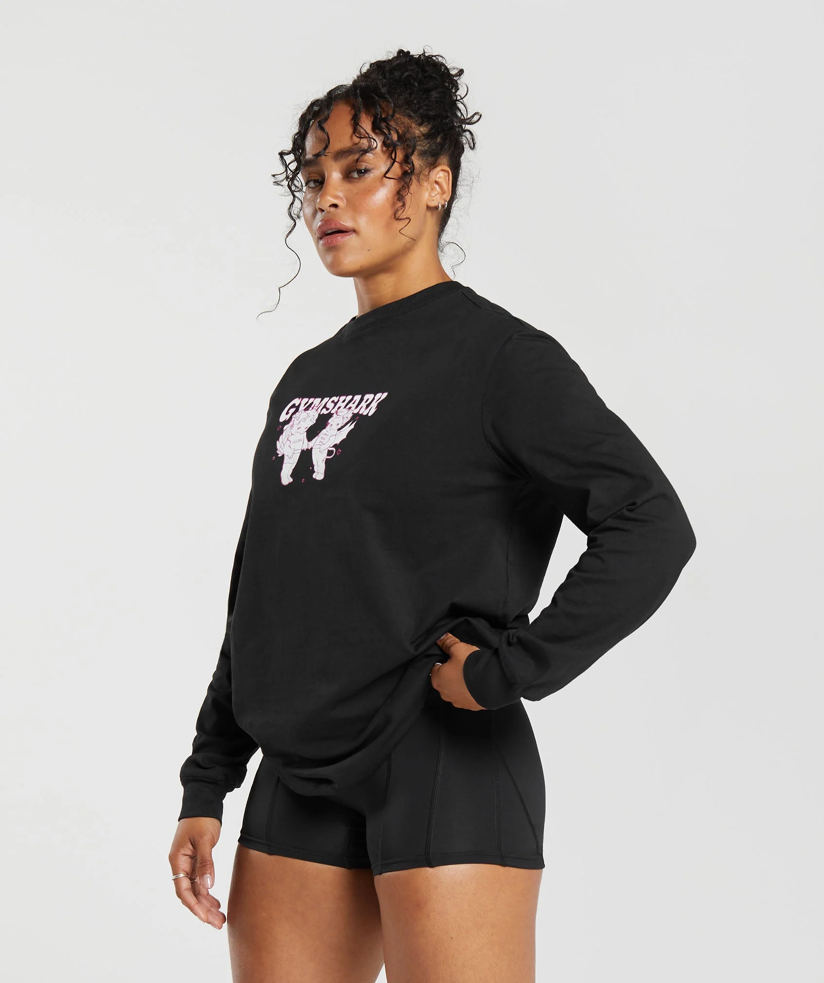 Gymshark Cherub Graphic Long Sleeve Top - Black - Image 6