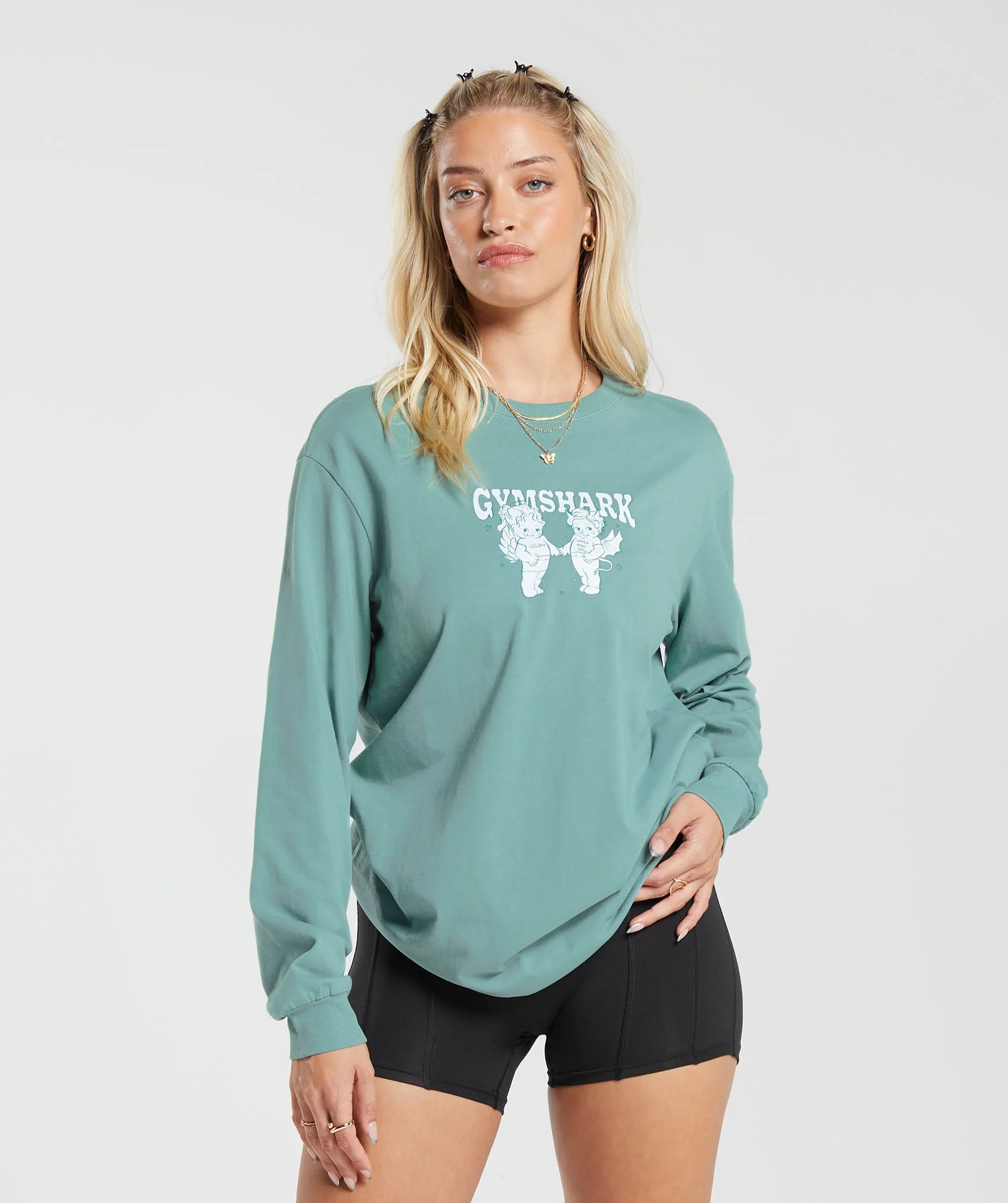 Gymshark Cherub Graphic Long Sleeve Top - Duck Egg Blue