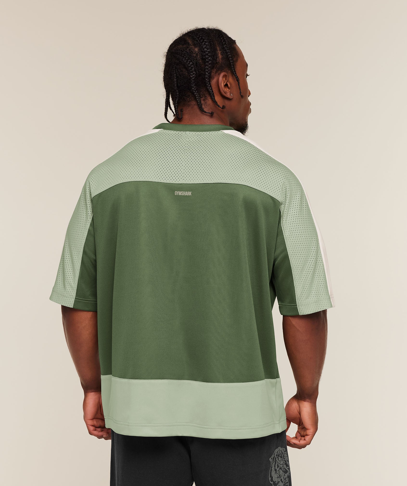Gymshark Collective Mesh Wordmark Jersey - Core Olive/Haze Green/Soft White - Image 2